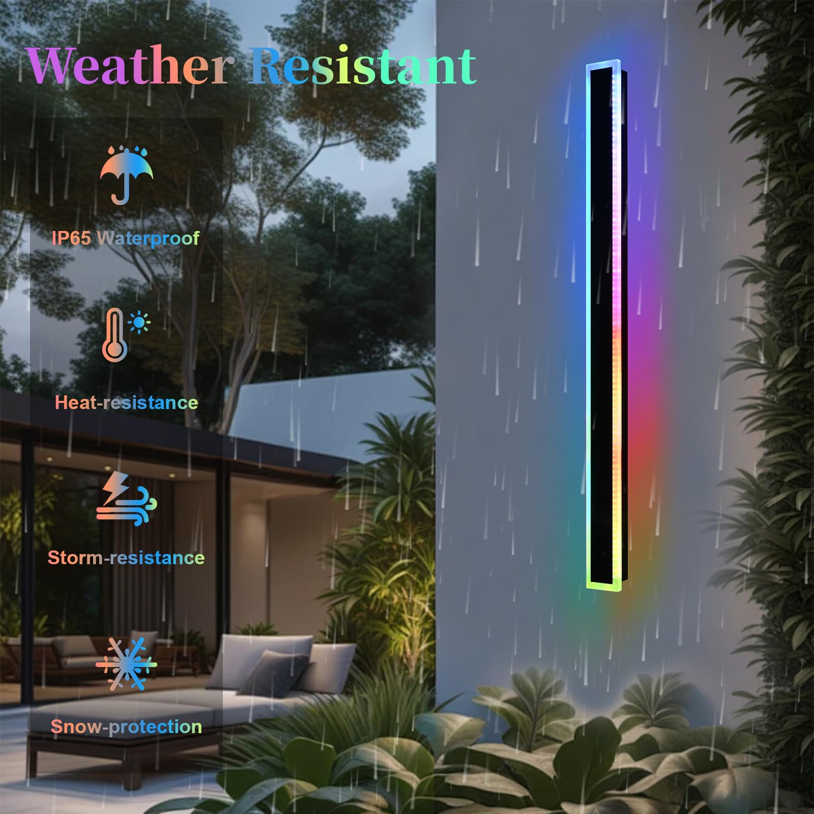 QueeuQ Outdoor LED Wall Lights, 60 inch Dimmable RGB Linear Fixture, 2 Pack, Metal, Model 11-SZ-9970-RGBCW-30W-60