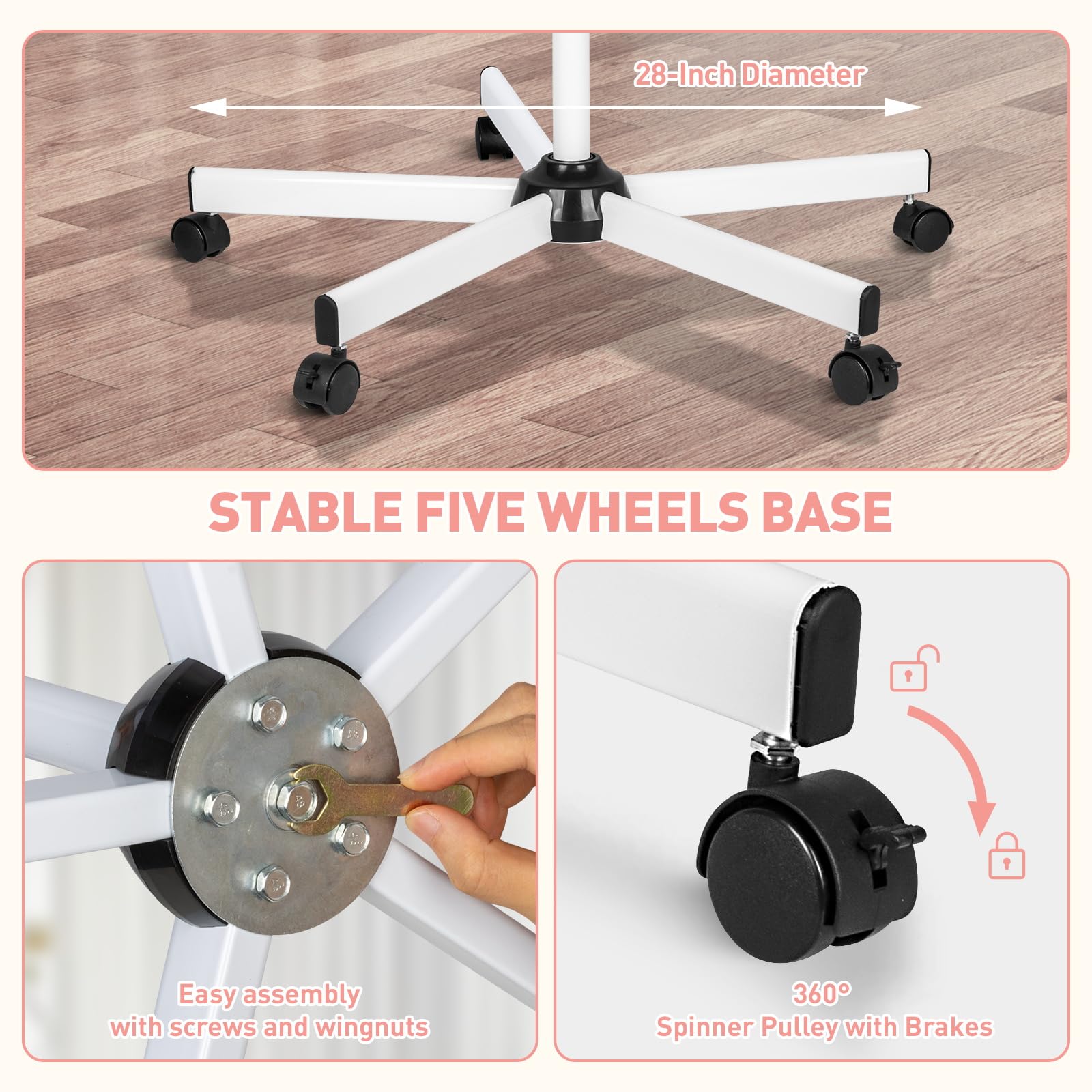 Kuvrs 10X Magnifying Floor Lamp With Light, 5 Wheel Rolling Base Esthetician Light, 2200 Lumens Infinite Warm & Cold Dimming Led