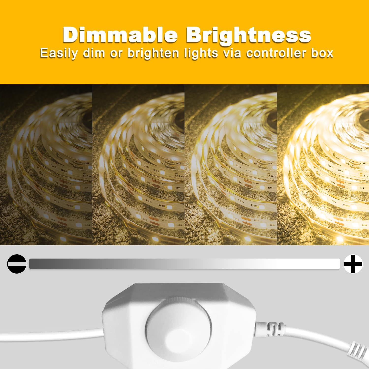 VOLIVO LED Strip Lights, 16.4ft Dimmable Warm White 3000K, Flexible Tape Light for Home, Model V-VB206150000