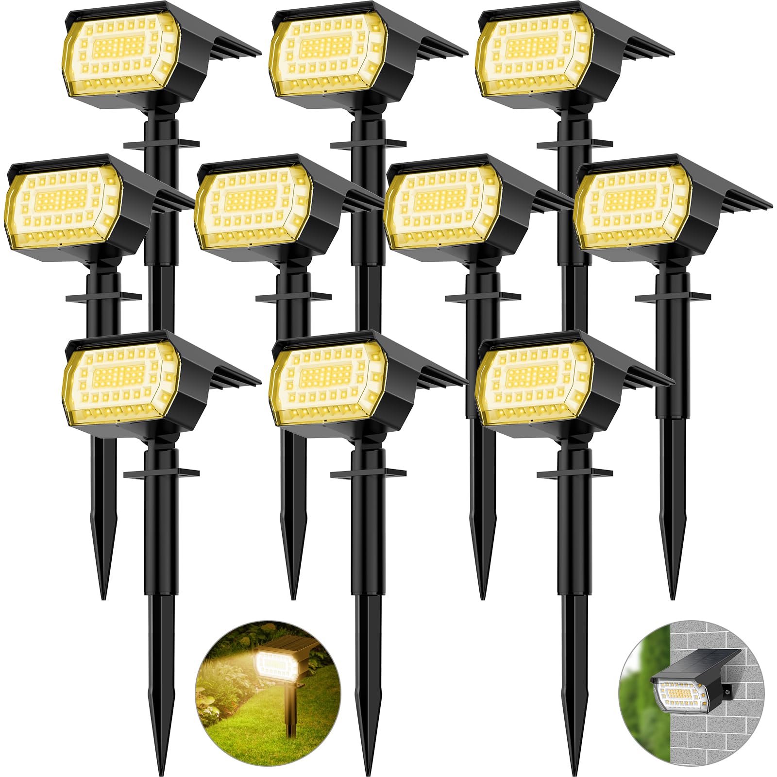 Minpea Solar Spot Lights Outdoor, [57 Led/10 Pack] Solar Lights Outdoor Ip65 Waterproof, 3 Modes Solar Landscape Spotlights, Solar Powered Garden Yard Light For Outside Patio Pathway Pool(Warm White)