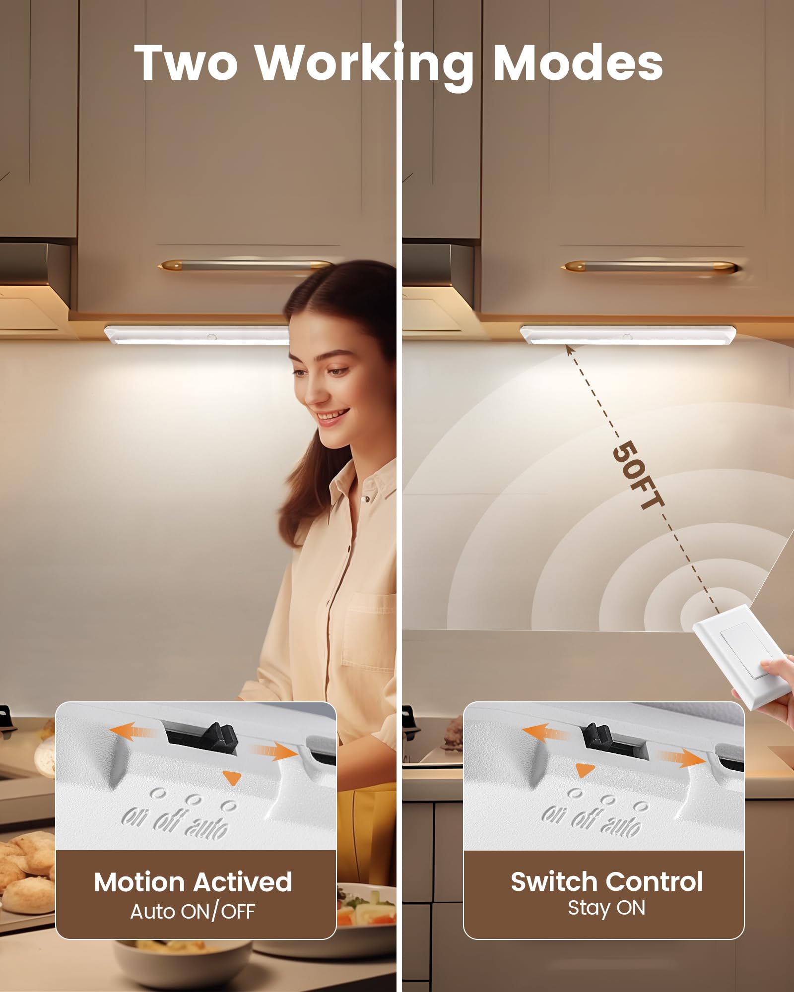 SURAIELEC Rechargeable Under Cabinet Light, 6500K, 150LM, Wall Switch & Motion Sensor, White, Model UUCL11A, 1-Pack