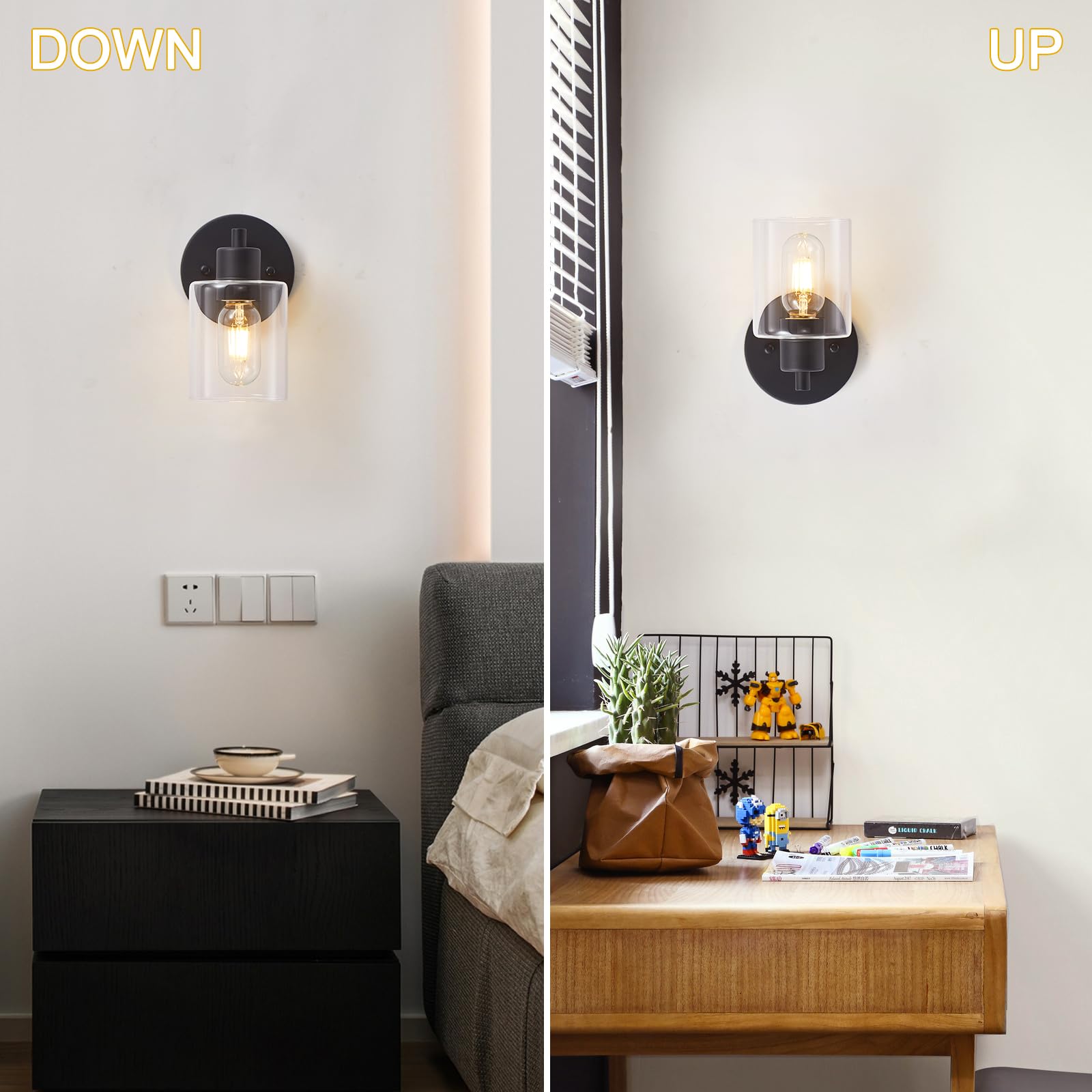 Sopeas Wall Sconces For Bathroom  Modern Vanity Light Fixtures  Black Wall Mount Lighting Lanterns  Farmhouse Wall Lights With Clear Glass Shade For Bedroom Living Room Mirror Hallway Kitchen(2Pack)