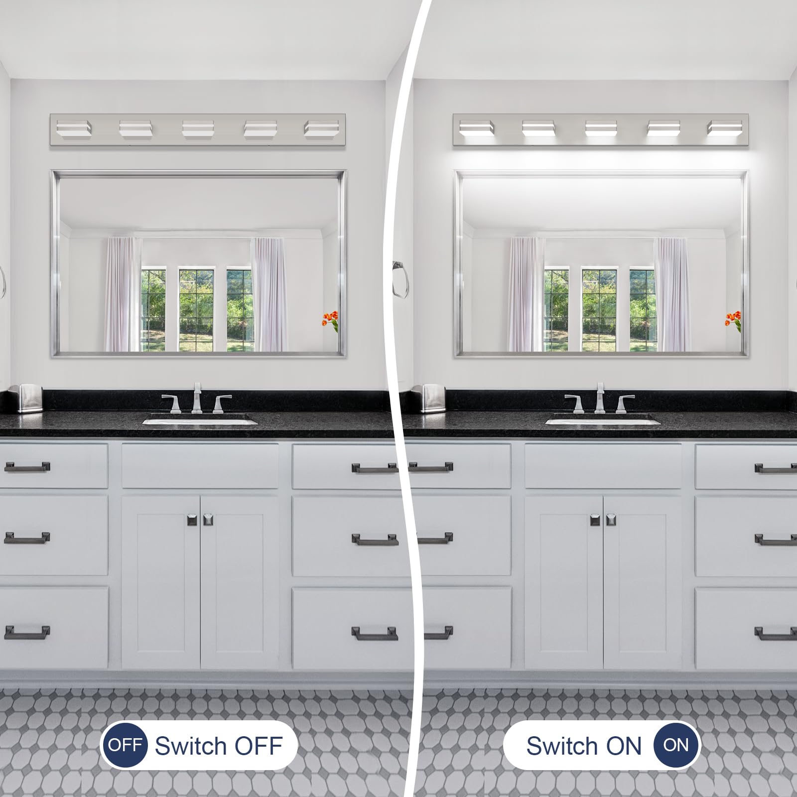 Sinerise Led Modern Bathroom Vanity Light Fixtures (5-Light  40-Inch  Dimmable)  Brushed Nickel Modern Acrylic Bathroom Wall Lighting Fixtures Over Mirror (Cool White 6000K)