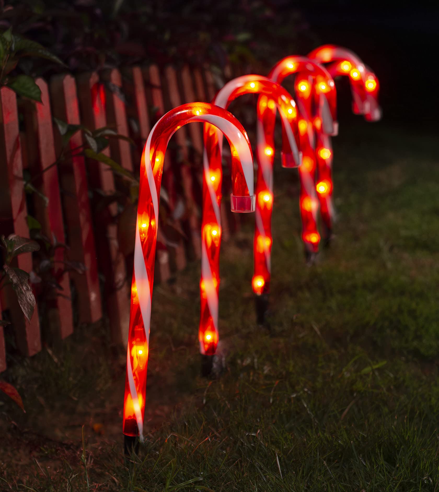 Christmas Candy Cane Lights Outdoor Pathway,12 Inch Candy Cane Driveway Makers Set Of 5 Lighted Candy Canes, Candy Cane Sidewalk