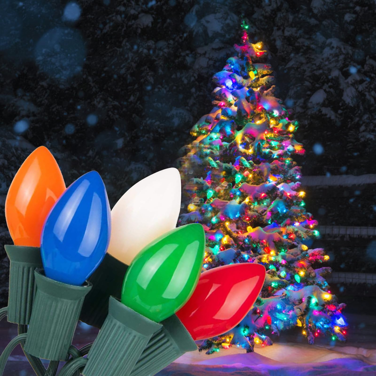Chyparty 25 Pack C7 Christmas Light Bulbs, Multicolor Led Replacement Bulbs For Outdoor String Lights, Patio, Xmas Tree, Holiday