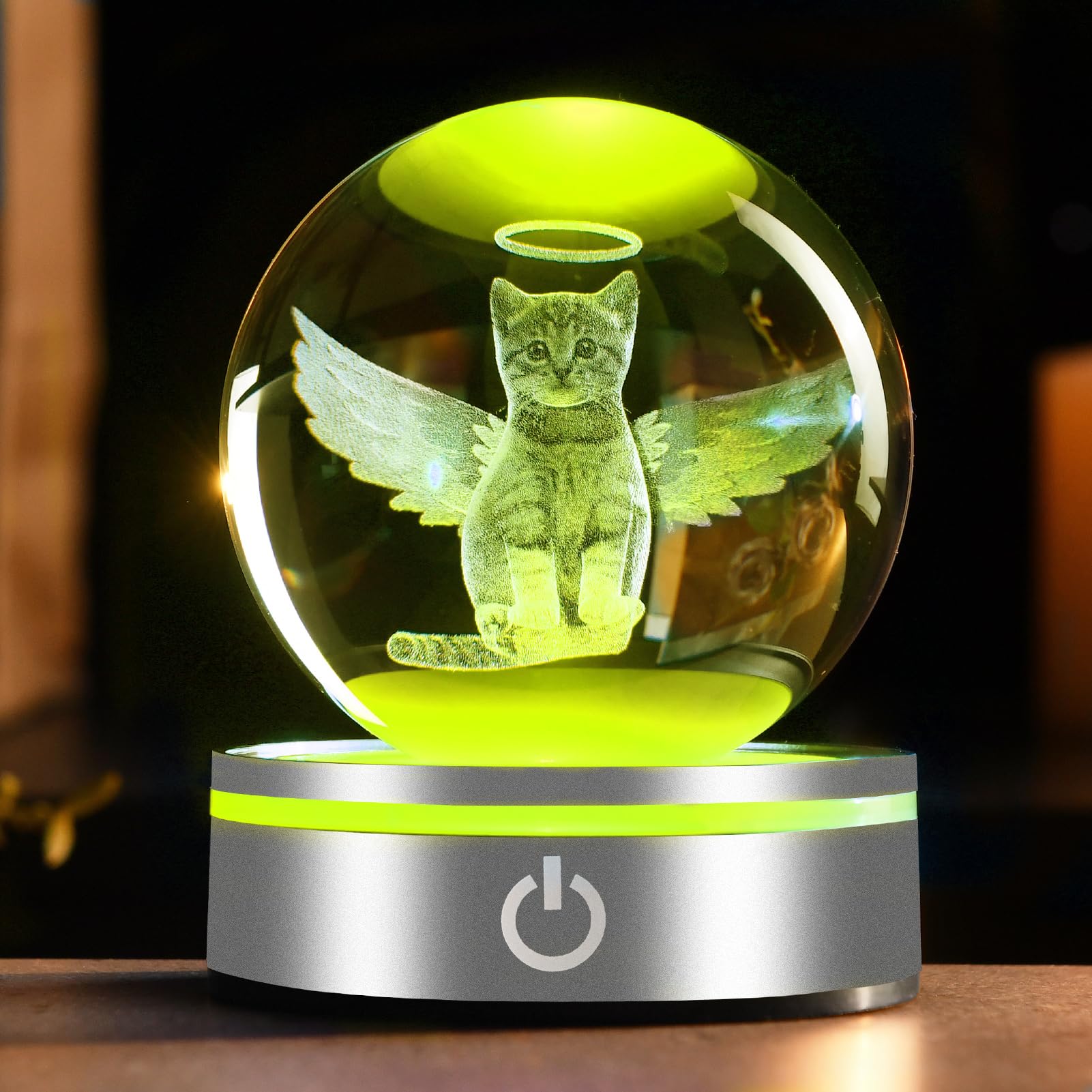 IFOLAINA Cat Memorial Gifts 3D Cat Angel Crystal Ball for Cat Lovers Laser Engraved Glass Ball Pet Sympathy Gift for Loss of Cat