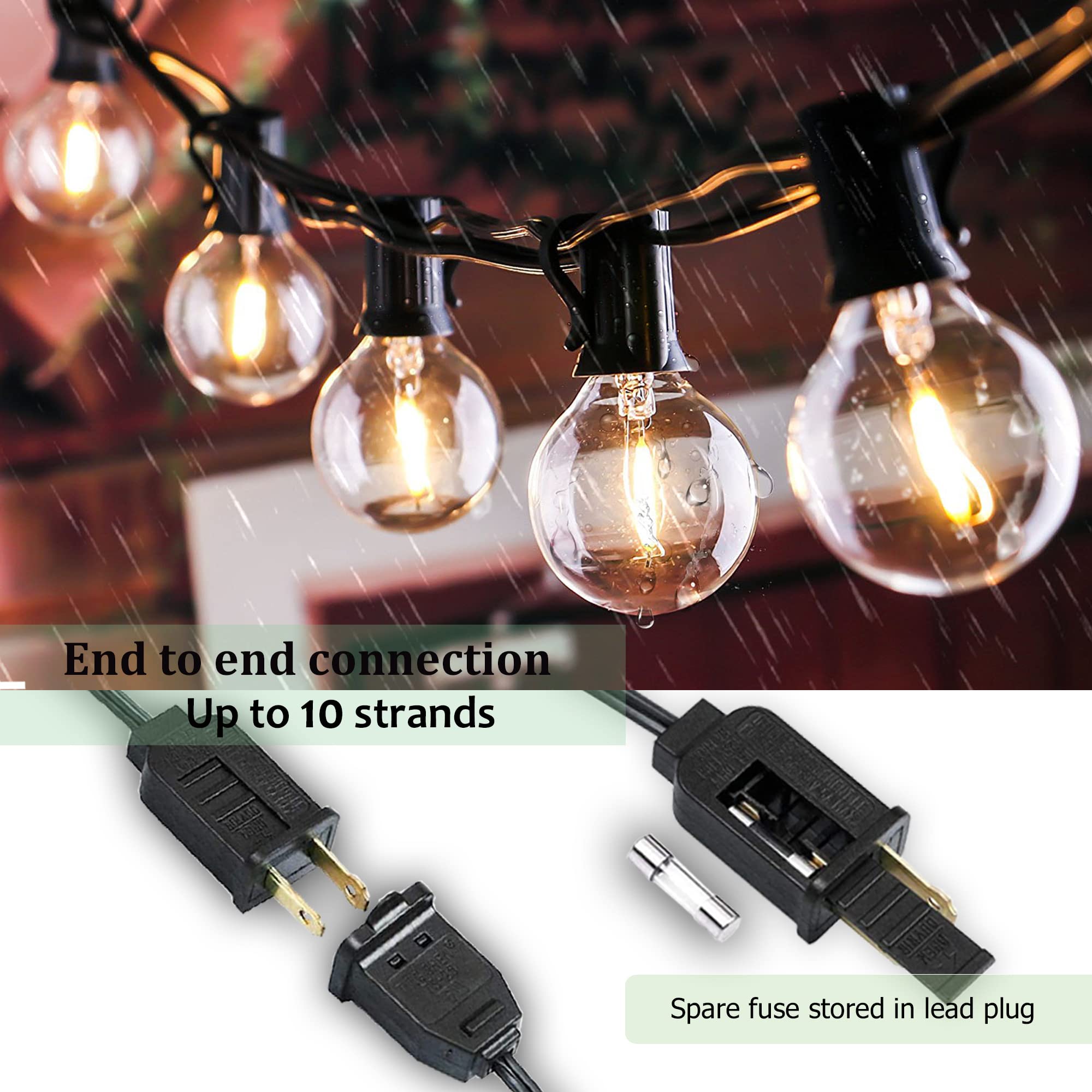 Damaing Outdoor String Lights 300Ft Waterproof Globe String Lights With 150+4 Shatterproof G40 Led Bulbs,Dimmable Connectable Pa
