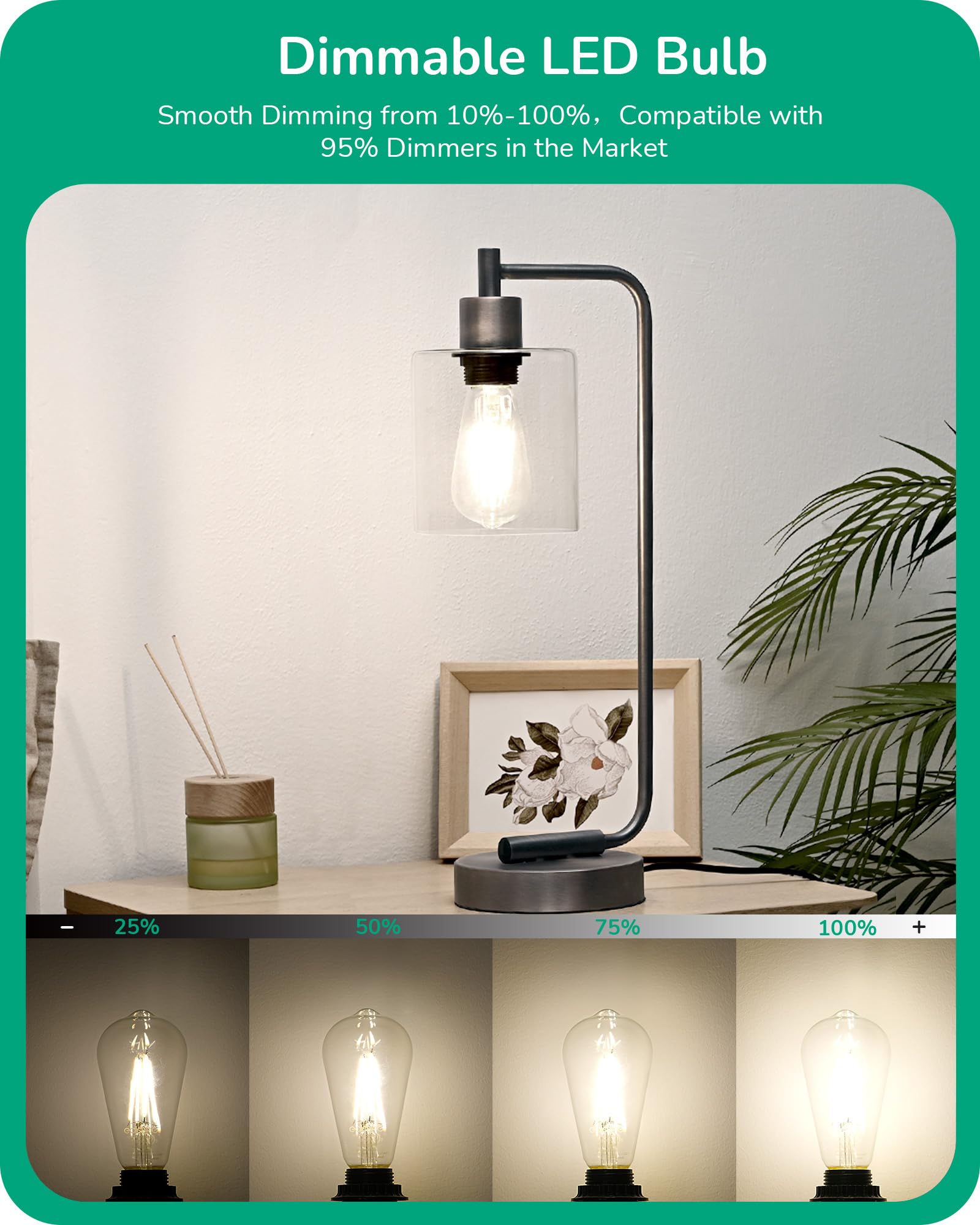 Edishine 6 Pack Vintage Led Edison Bulbs 8W Equivalent 60W, St64 Dimmable Led Light Bulbs, 700Lm 4000K Cool White Light E26 Base