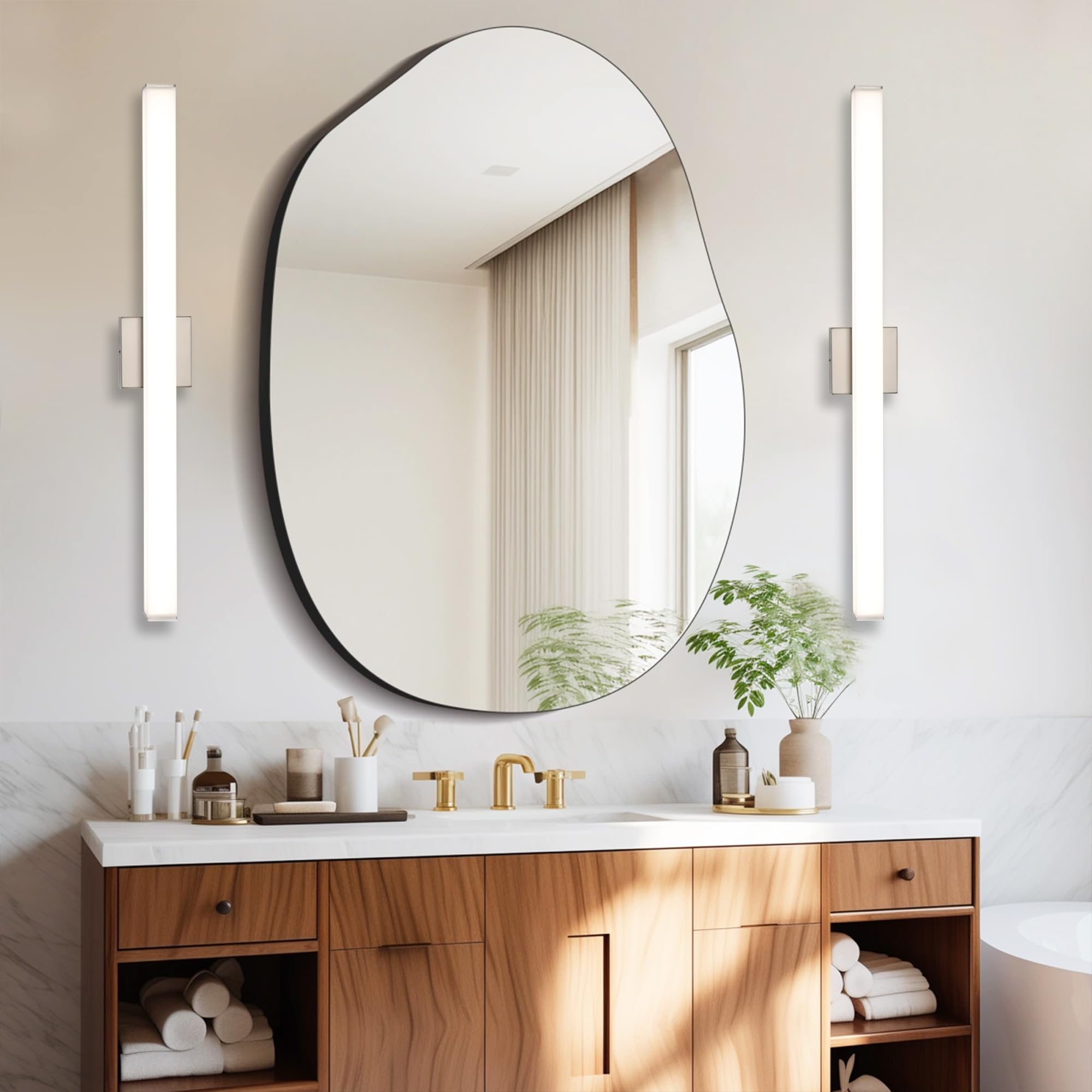 YHTlaeh Bathroom Vanity Light 31.5" Dimmable LED Brushed Nickel Wall Bar Fixture, Model 7610, 4000K Natural White