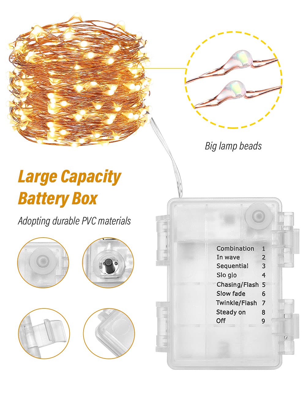 Mikasol Fairy String Lights, 2 Packs Led Fairy Lights Battery Operated Waterproof Copper Wire With Remote Control Fairy Lights For Bedroom. Firefly Lights Christmas Lights 8 Modes (16.4 Ft/Warm White)