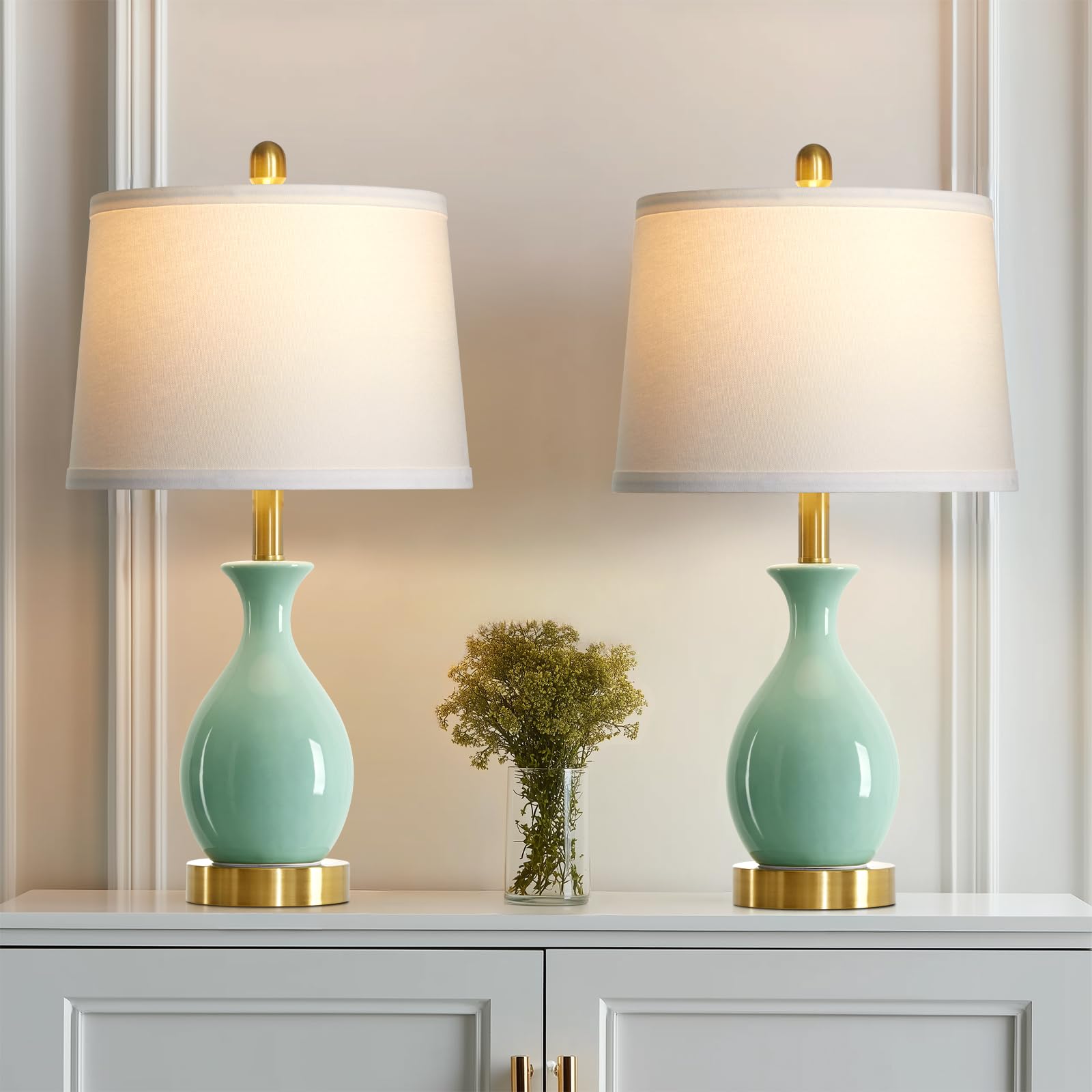 luxeflow 24 Sage Green Ceramic Table Lamps Set of 2