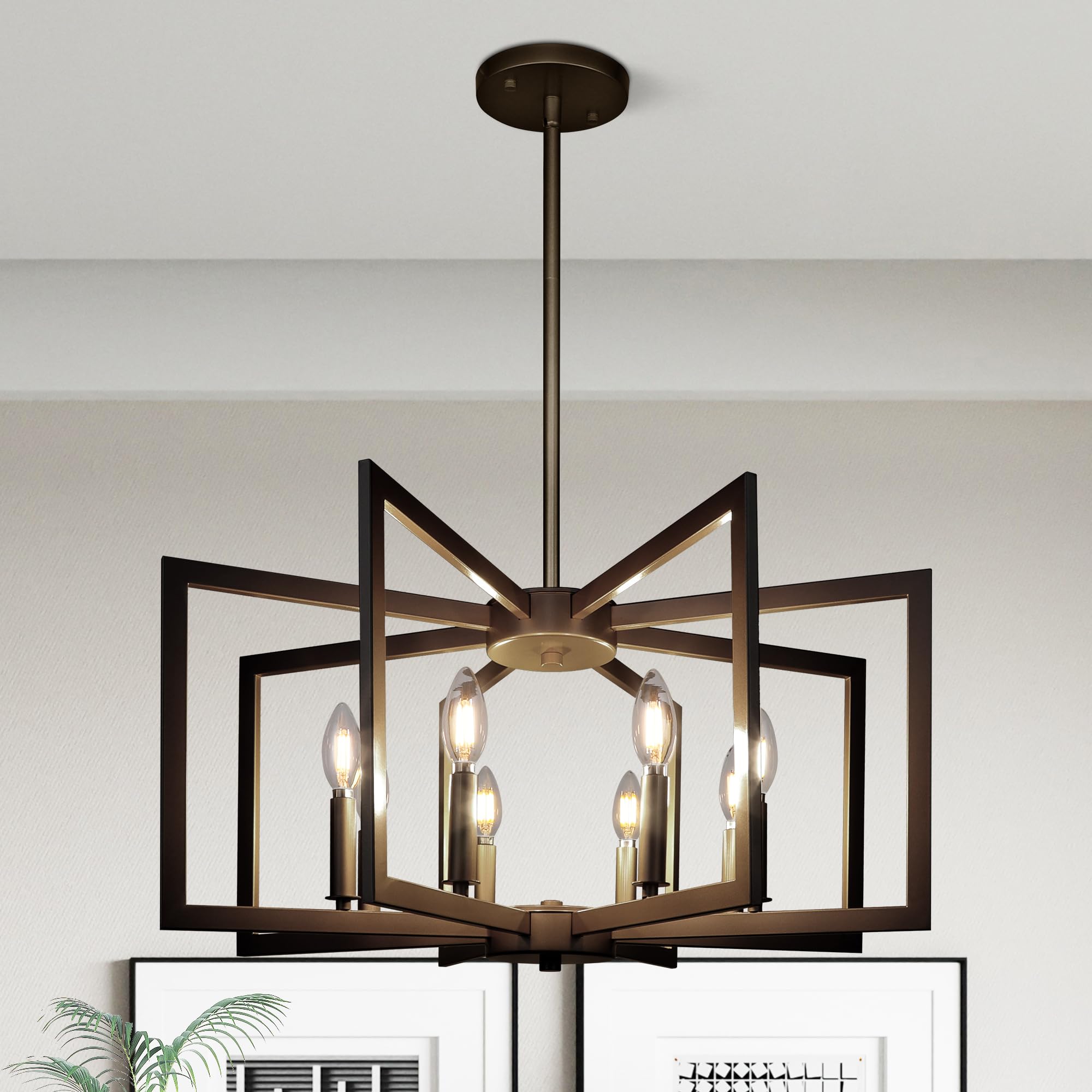 Klgxnrd 8-Light Modern Farmhouse Black Geometric Chandelier, Adjustable Height Dining Room Light Fixtures Over Table, Large Indu