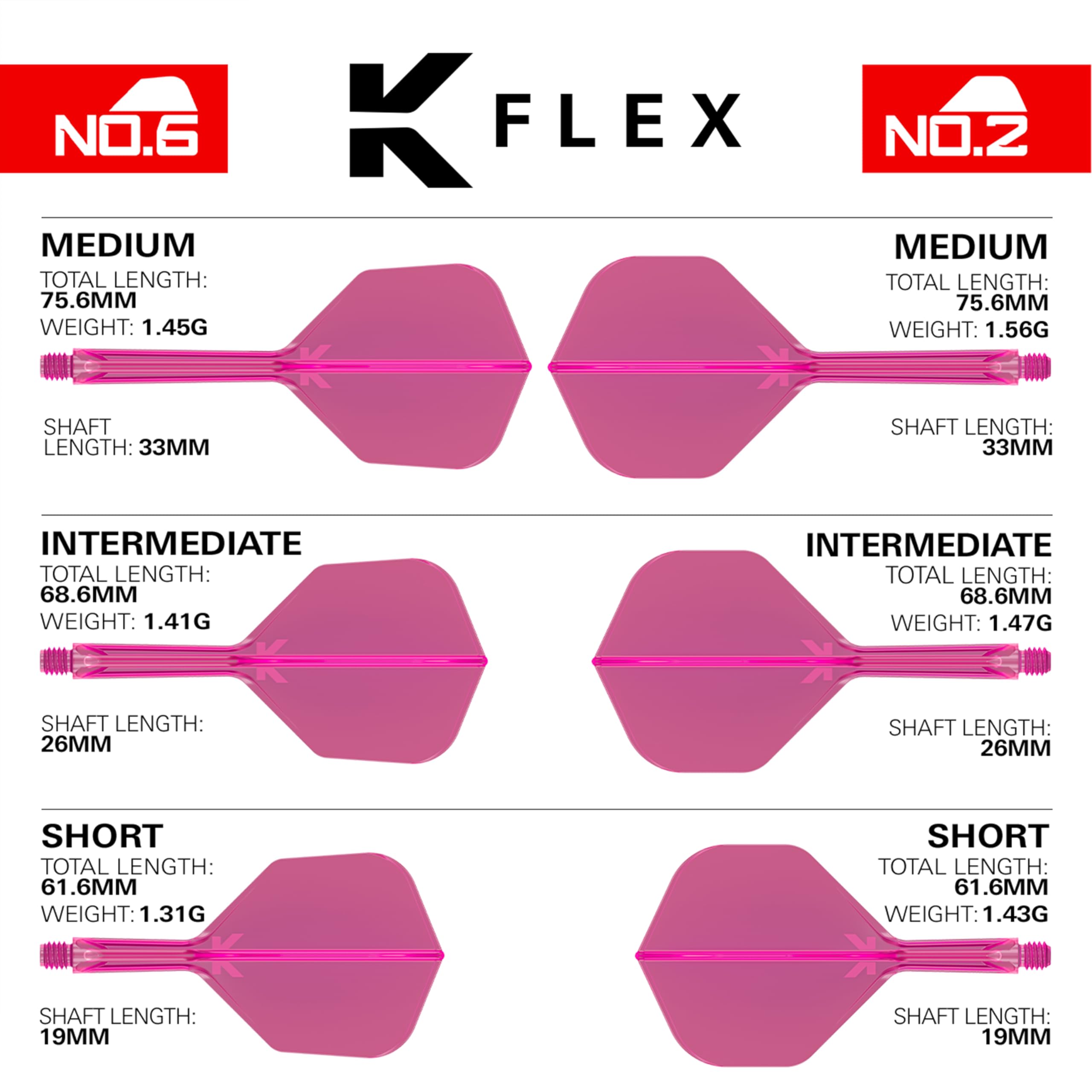 Target Darts K Flex Dart Flights & Shafts, Medium 33mm, Pink, Model taf1543, Pack of 3
