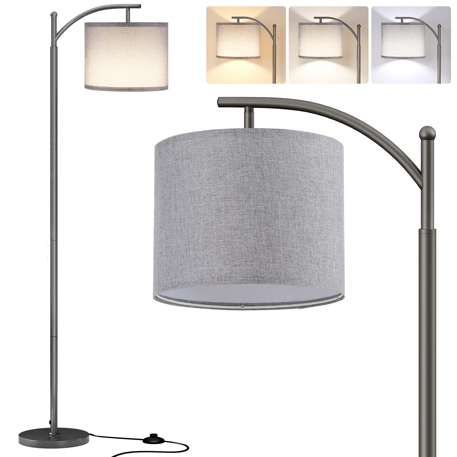 SUNMORY Arc Floor Lamp,Modern Floor Lamp with 9W 3 Color Temperatures Bulb,Metal Standing Lamps with Adjustable Hanging Lampshad