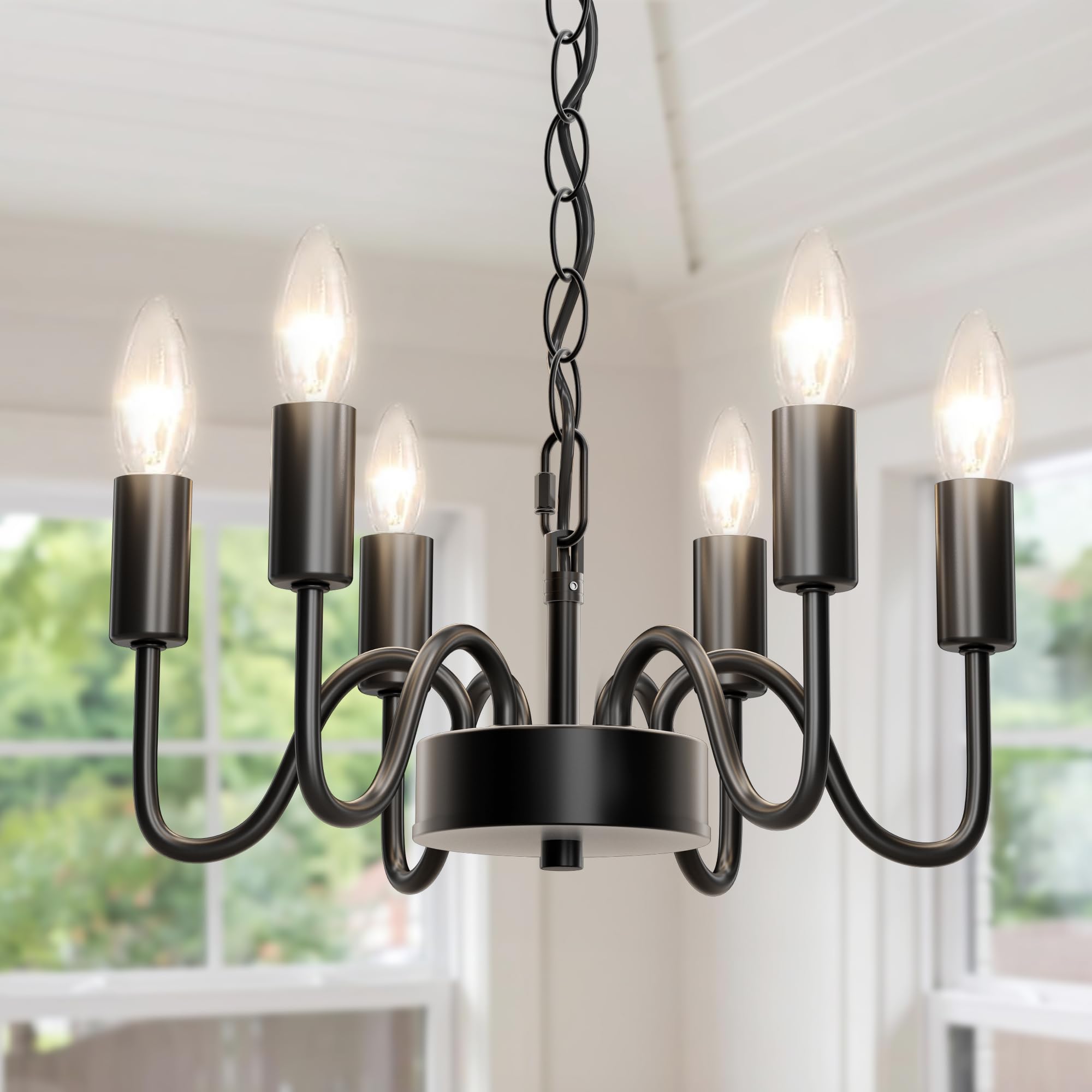 hansang Black Chandelier for Dining Room, Rustproof 6-Light Farmhouse Chandelier Light Fixture, 47Inches Modern Candle Hanging L