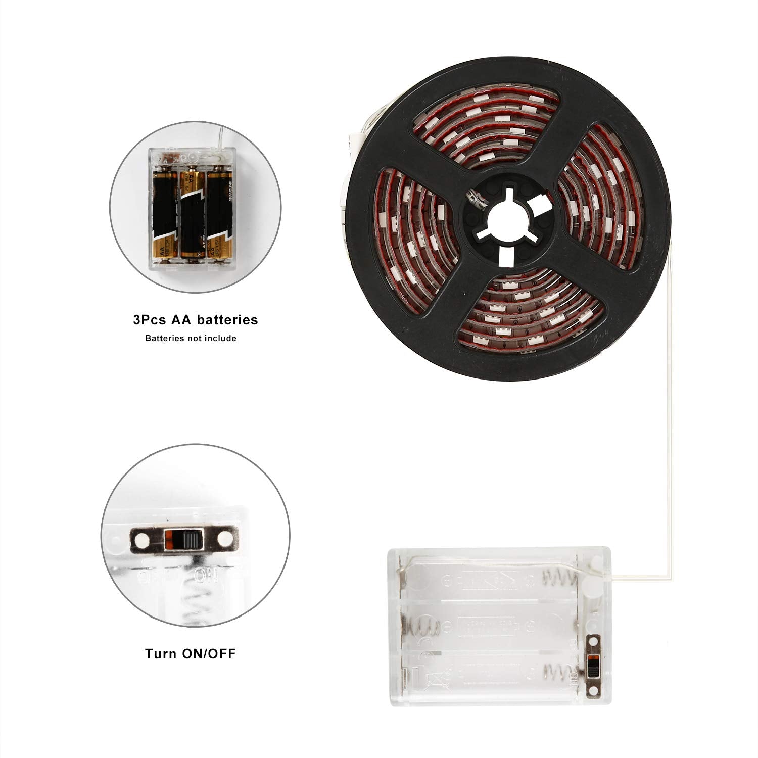 G GEEKEEP White LED Strip Lights, Waterproof, Battery Powered, 6.56ft/2m, Model GK-WRL1201