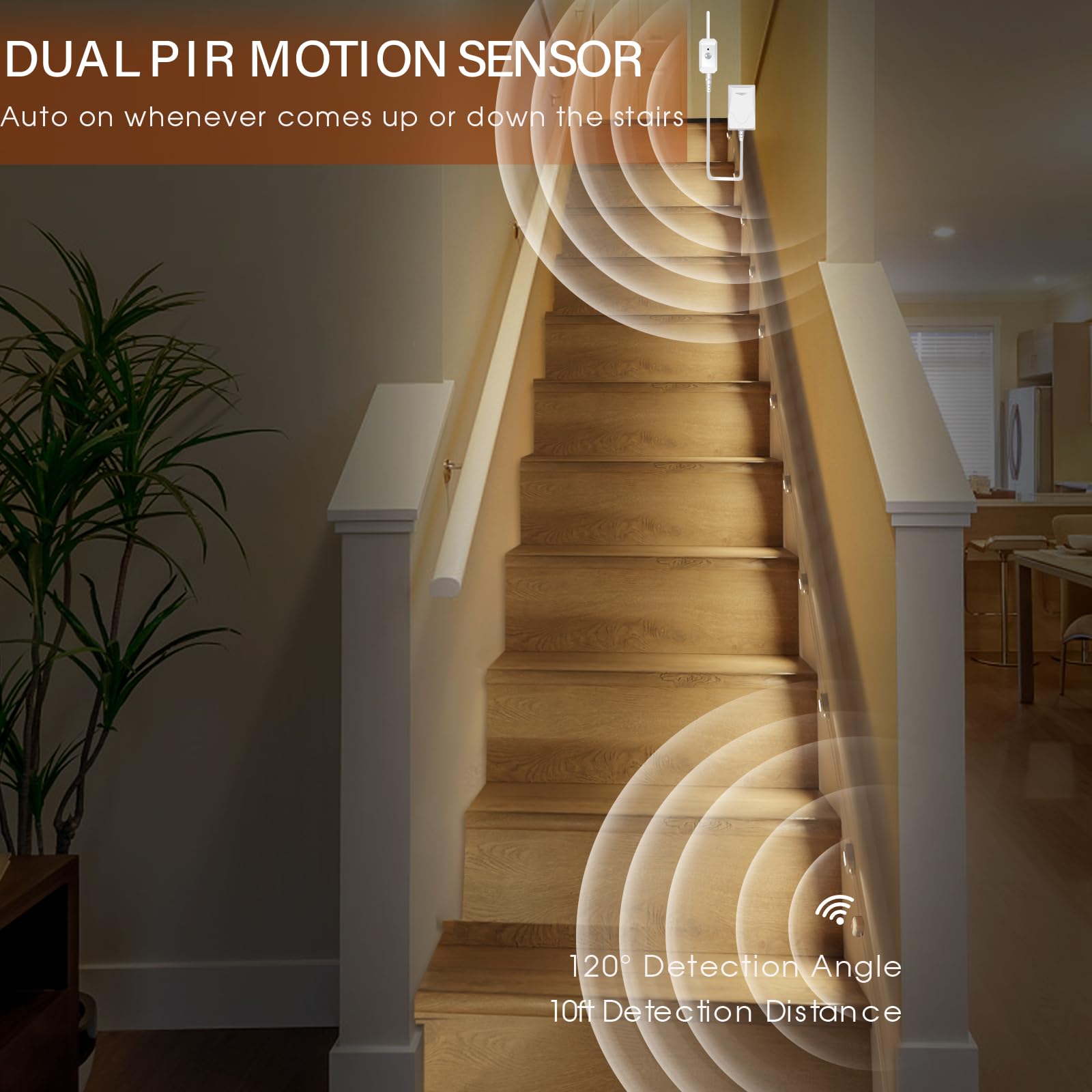 Ameistor Smart Stair Lights - Motion Sensor, Dimmable, 3000K-6000K, 16 Pack, Plastic, Model WSPSD05