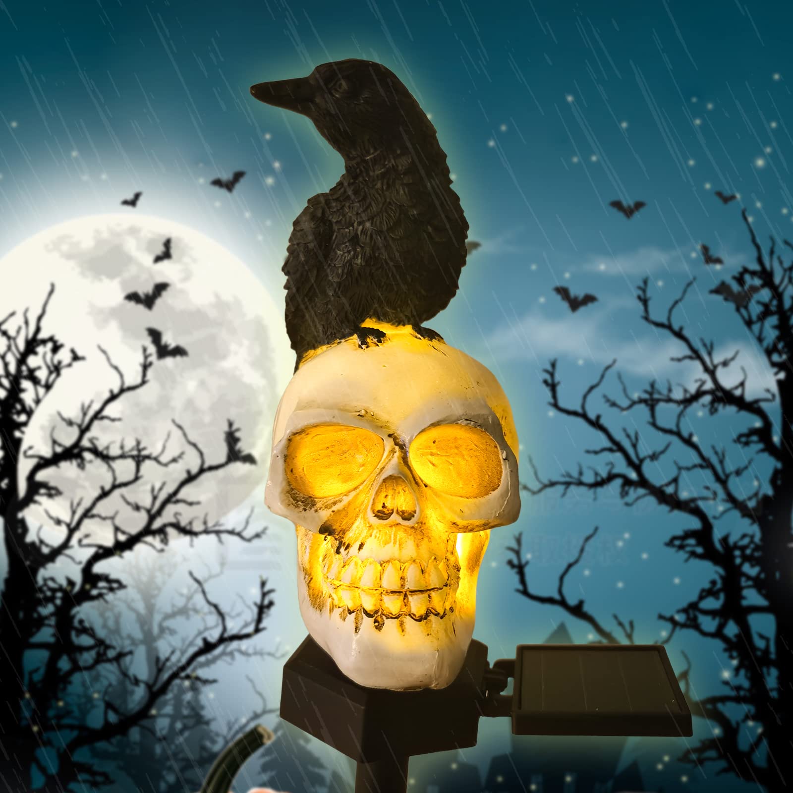Qh Garden Halloween Outdoor Decoration - Solar Lights, Waterproof Ghost & Skull Lights With Black Crow, Skeleton Stakes With Led, Stunning Decorations