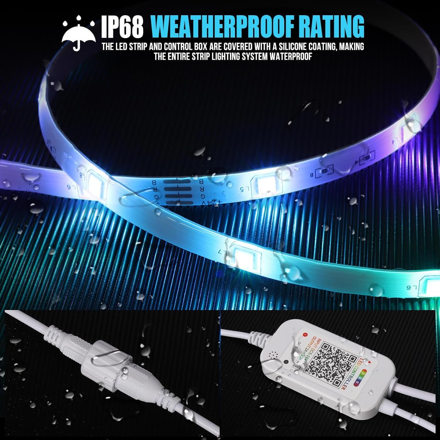 SIFWEX 200ft Outdoor LED Strip Lights, Waterproof IP68, Color Changing, Music Sync, Remote & App Control, Multicolor