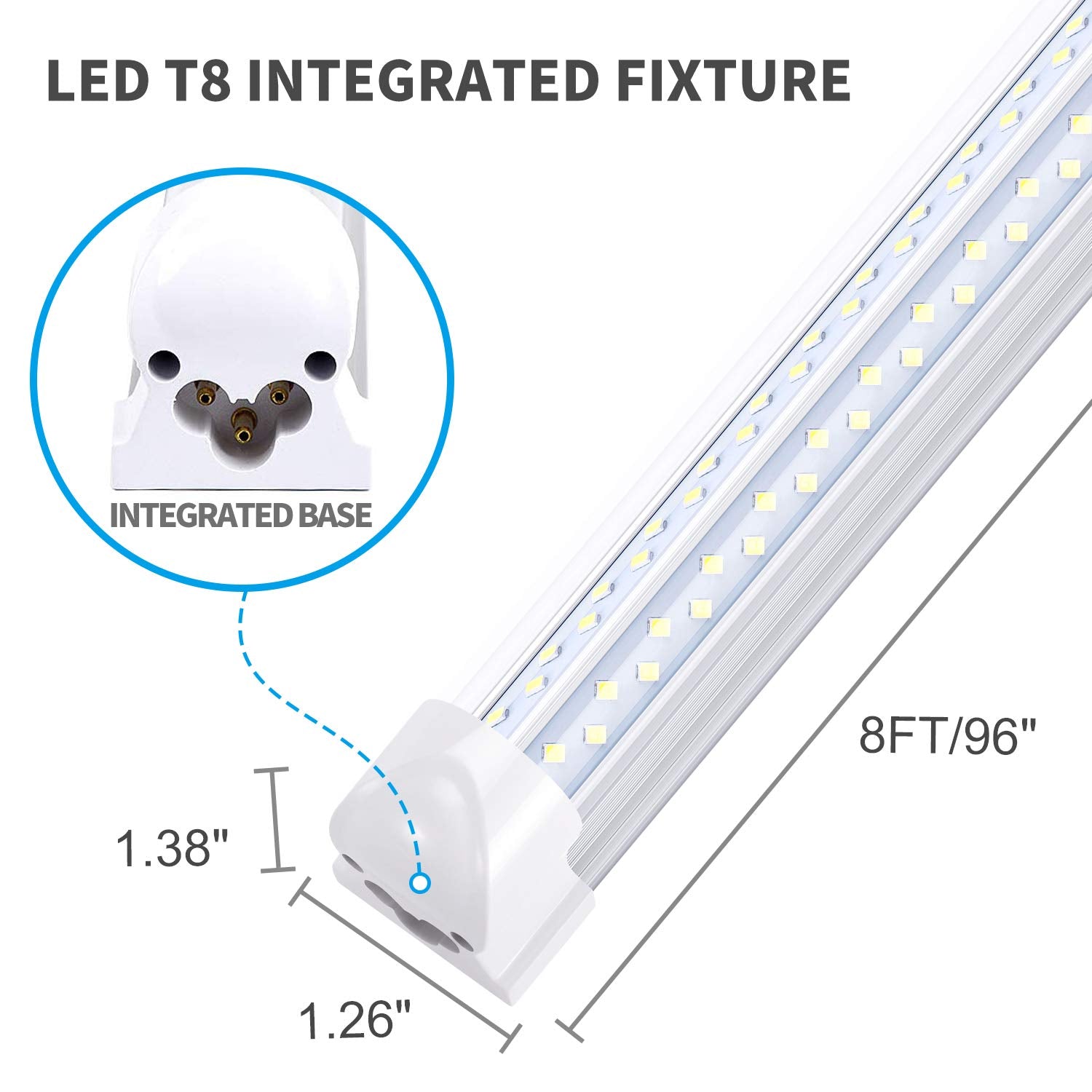 LIGHEART 8FT LED Shop Light (6-Pack) - 120W, 14400LM, 6000K Cold White, V-Shape, Plug & Play, Fluores
