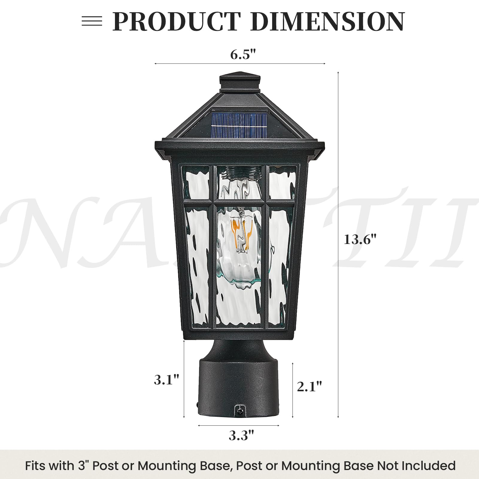 NAXTTII Solar Lamp Post Light, Waterproof Black Aluminum, 13.6 Inch, Model XN12P-S-SL-SW-BK, Includes Remote Control and LED Bulb