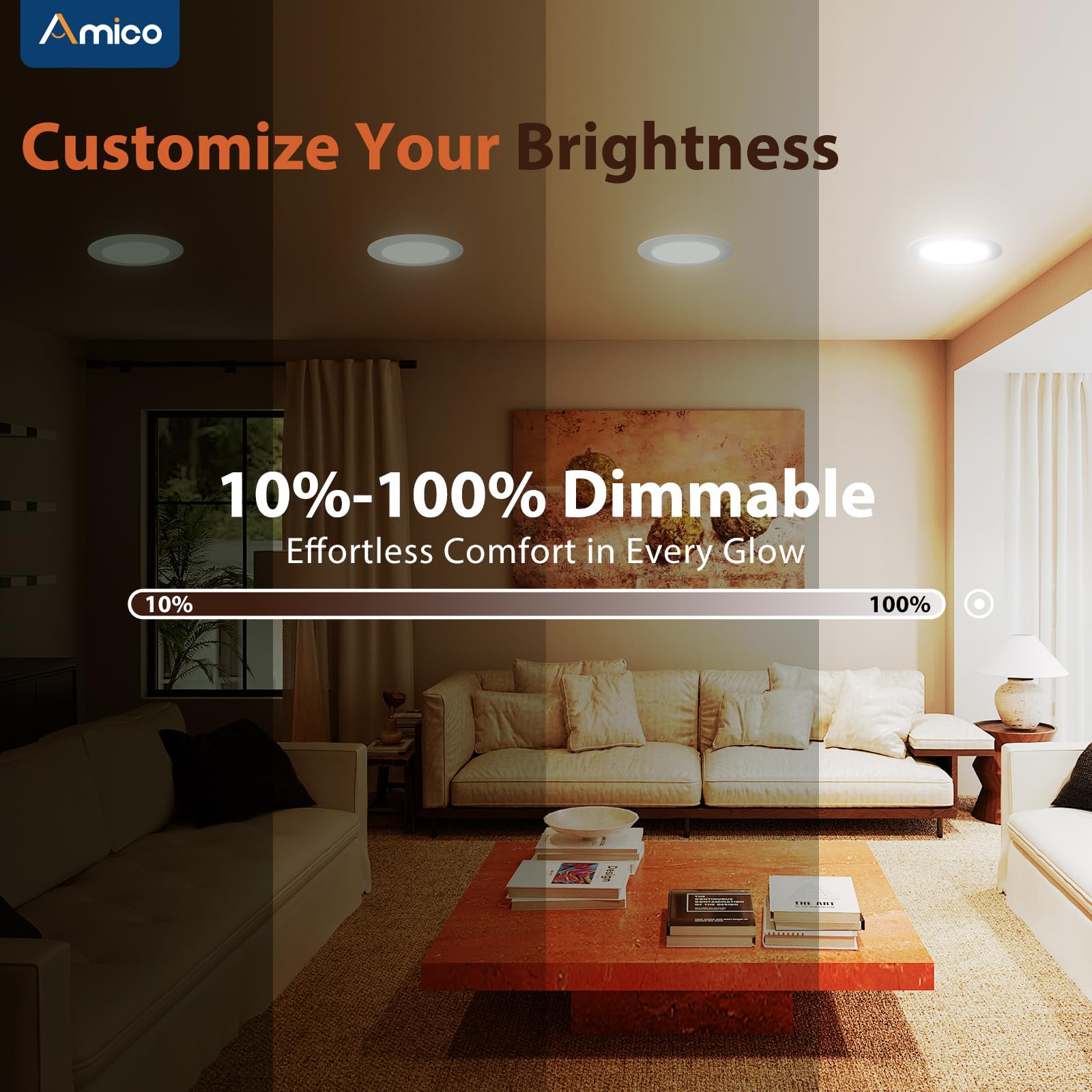 Amico 4 Inch 5CCT LED Recessed Lighting, Dimmable, Damp Rated, 12 Pack, White, Model TP120-RT4-DIM-E4-G1