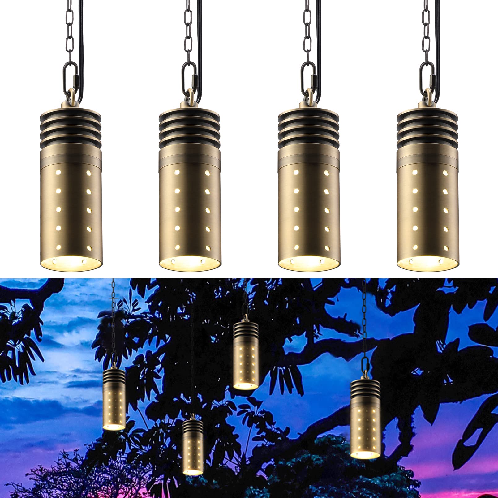 LEONLITE Low Voltage Hanging Lights Outdoor, LED Landscape Pendant Lights, UL Listed, 12V Hanging Tree Light for Gazebo, Pergola