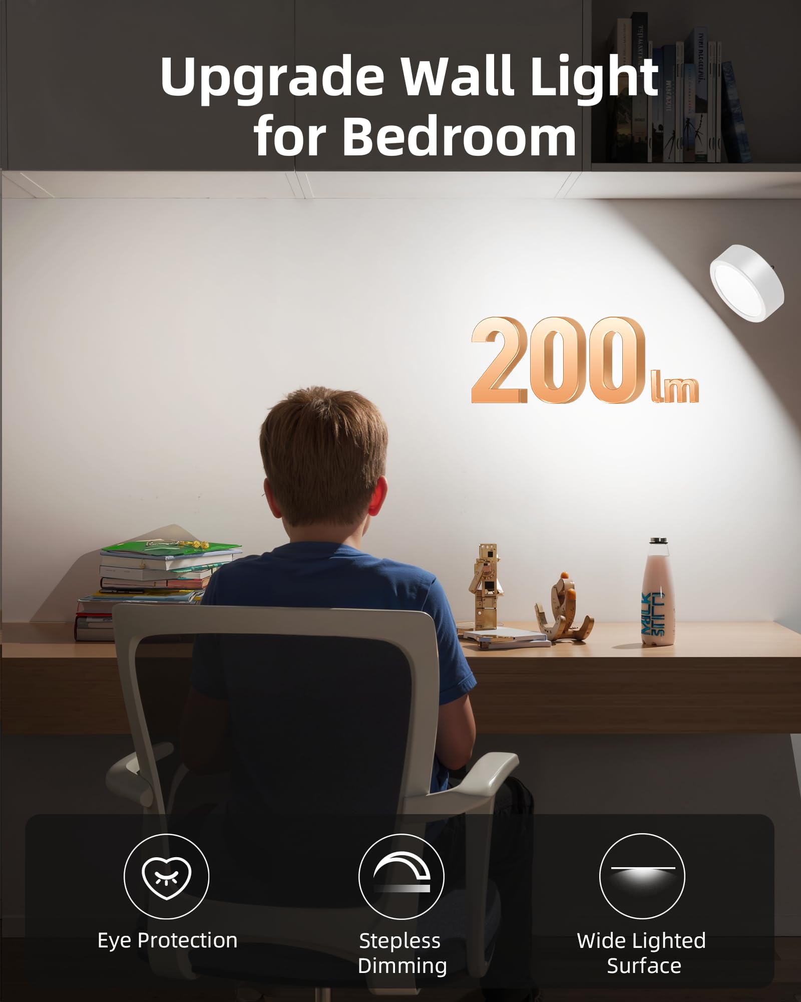 EZVALO LED Wall Mounted Lights - 2 Pack White, 5500mAh Rechargeable, 3 Color Temps, Remote & Touch Control, 360° Rotation, Model EZL2404