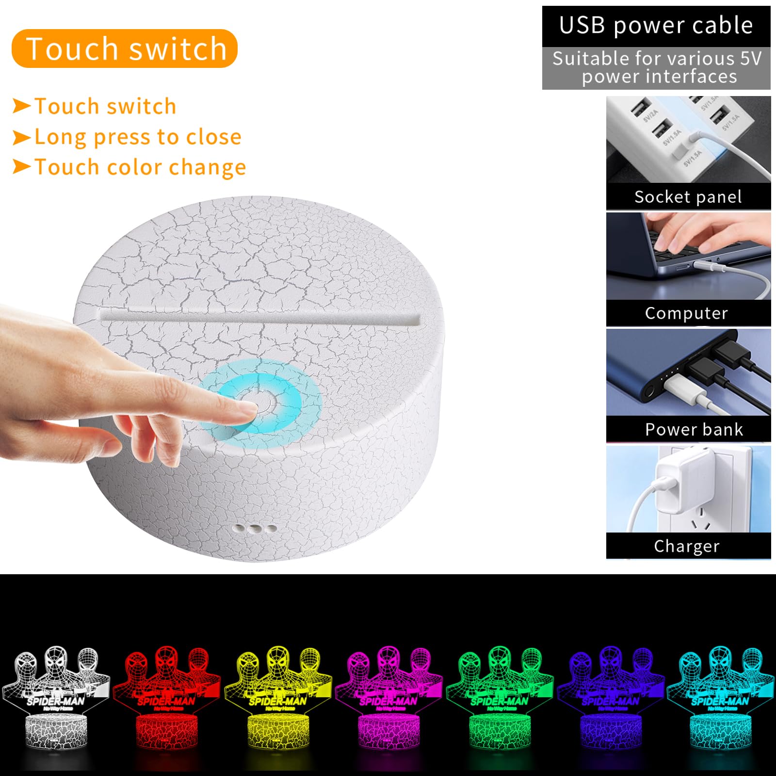 erduoduo Night Light,3D LED Lamp,7 Color Light for Christmas Gifts,Gradual Changing Touch Switch USB Table Lamp for Holiday Gift