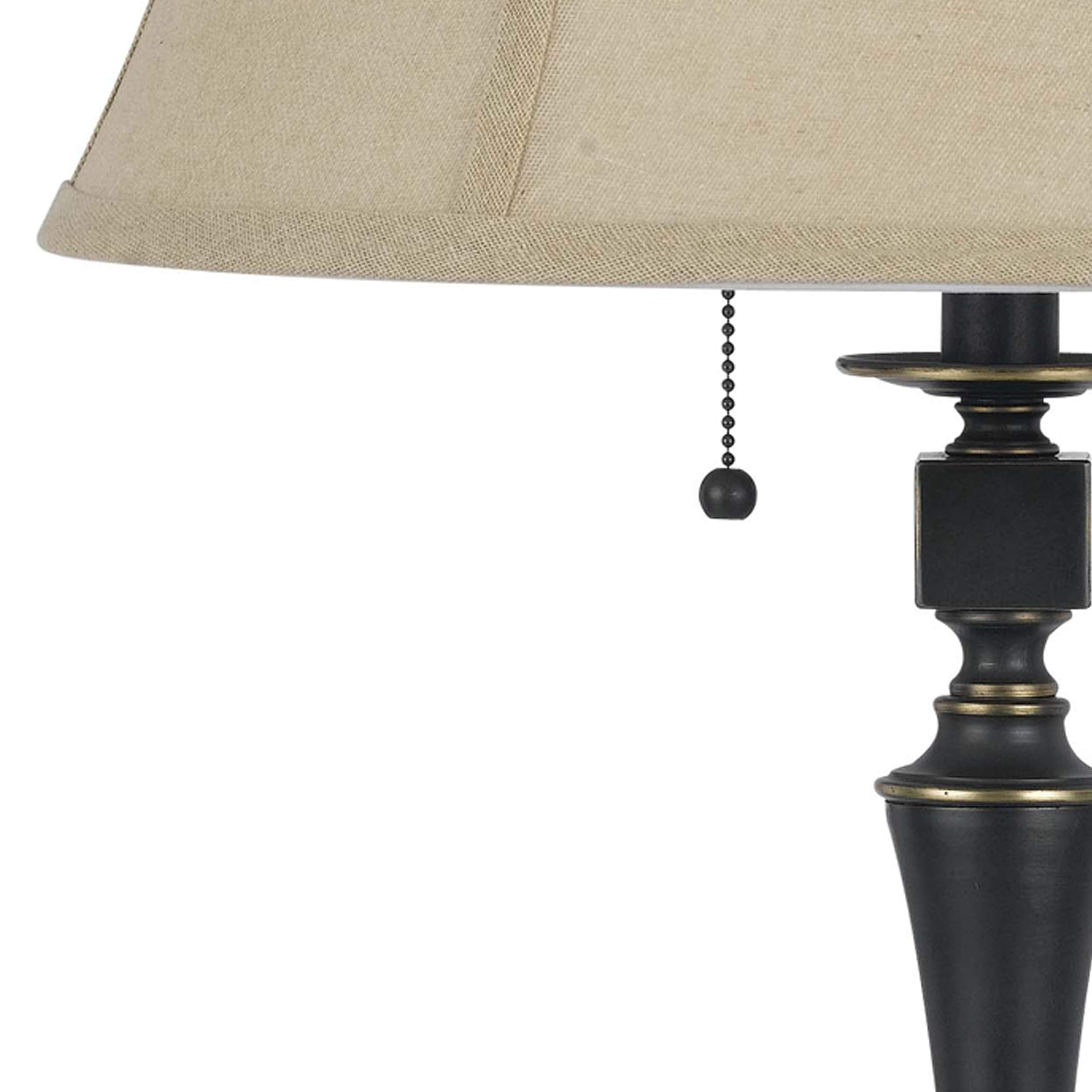 Benjara Metal Body Table Lamp With Fabric Tapered Bell Shade, Beige And Black