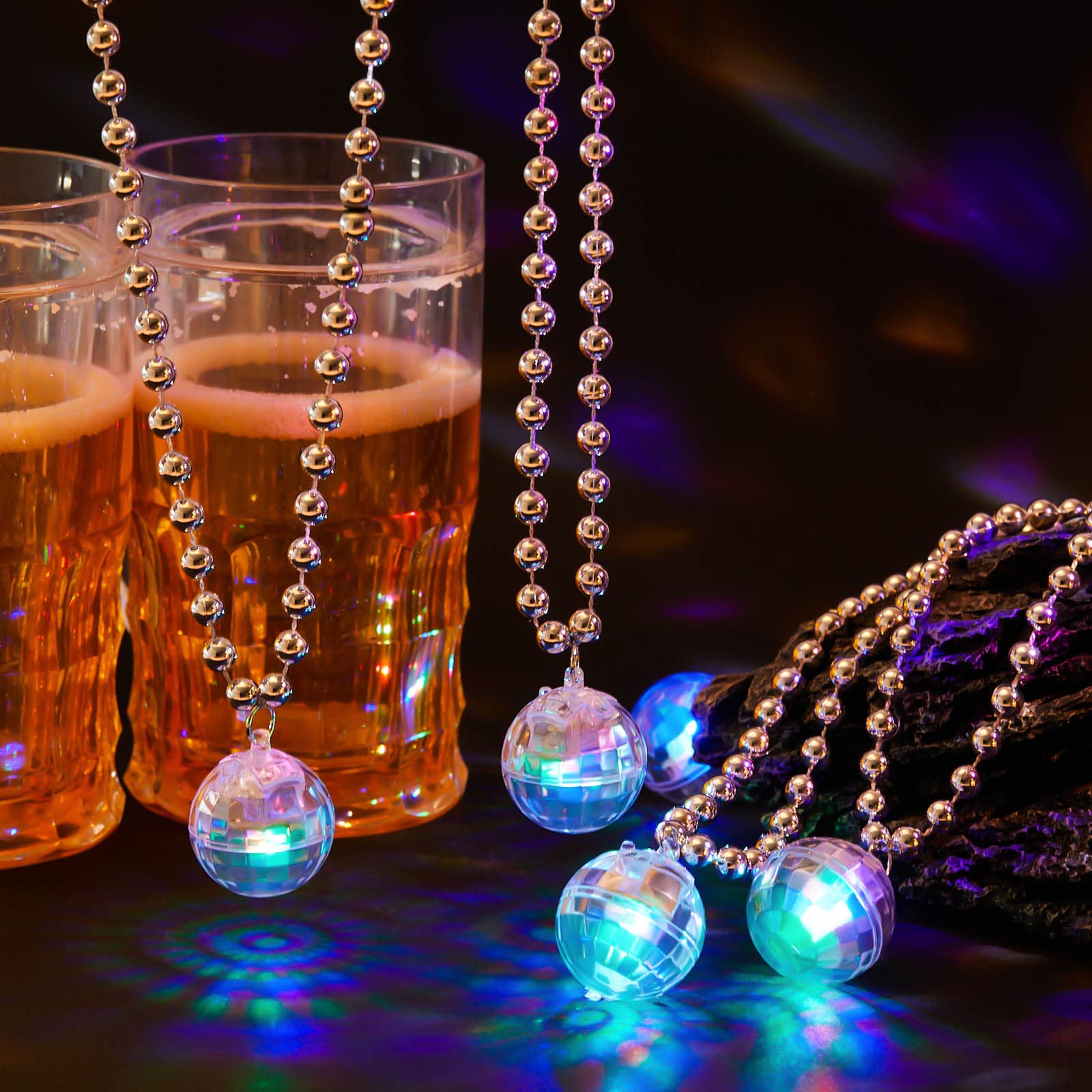 Henoyso 24 Pcs LED Disco Ball Necklaces Light up Mardi Gras Beads Necklaces 70s Disco Necklace Disco Party Favors Costume Neckla