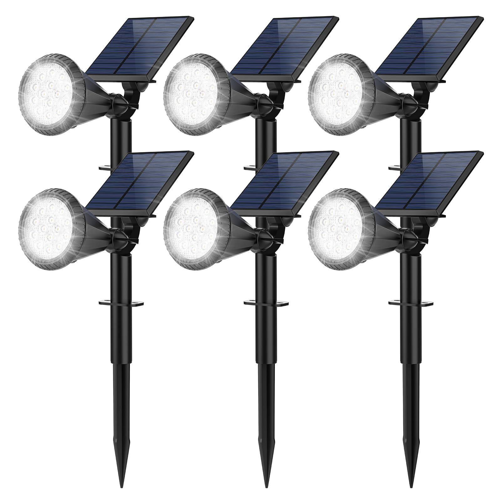 Fratink Solar Spot Lights Outdoor, 14 Led Outdoor Solar Lights For Yard, 4 Mode Solar Spotlights With Auto On/Off, 2-In-1 Waterproof Solar Landscape Lights For Flood, Wall, Yard (Cool White, 6 Pack)