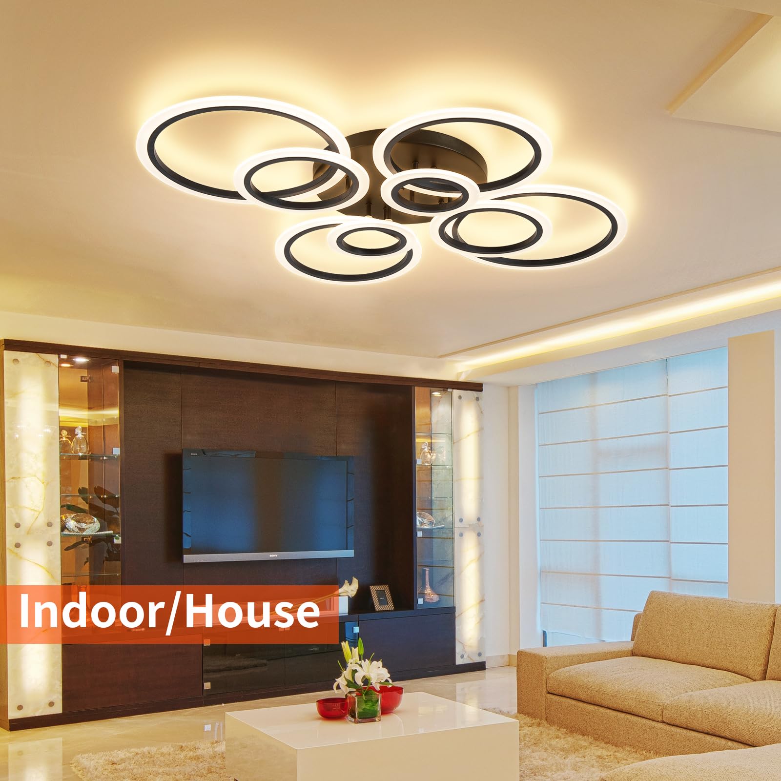 Shine Luest Dimmable Led Flush Mount Ceiling Light, 41.3&quot; Black Acrylic Lamp For Low Ceilings