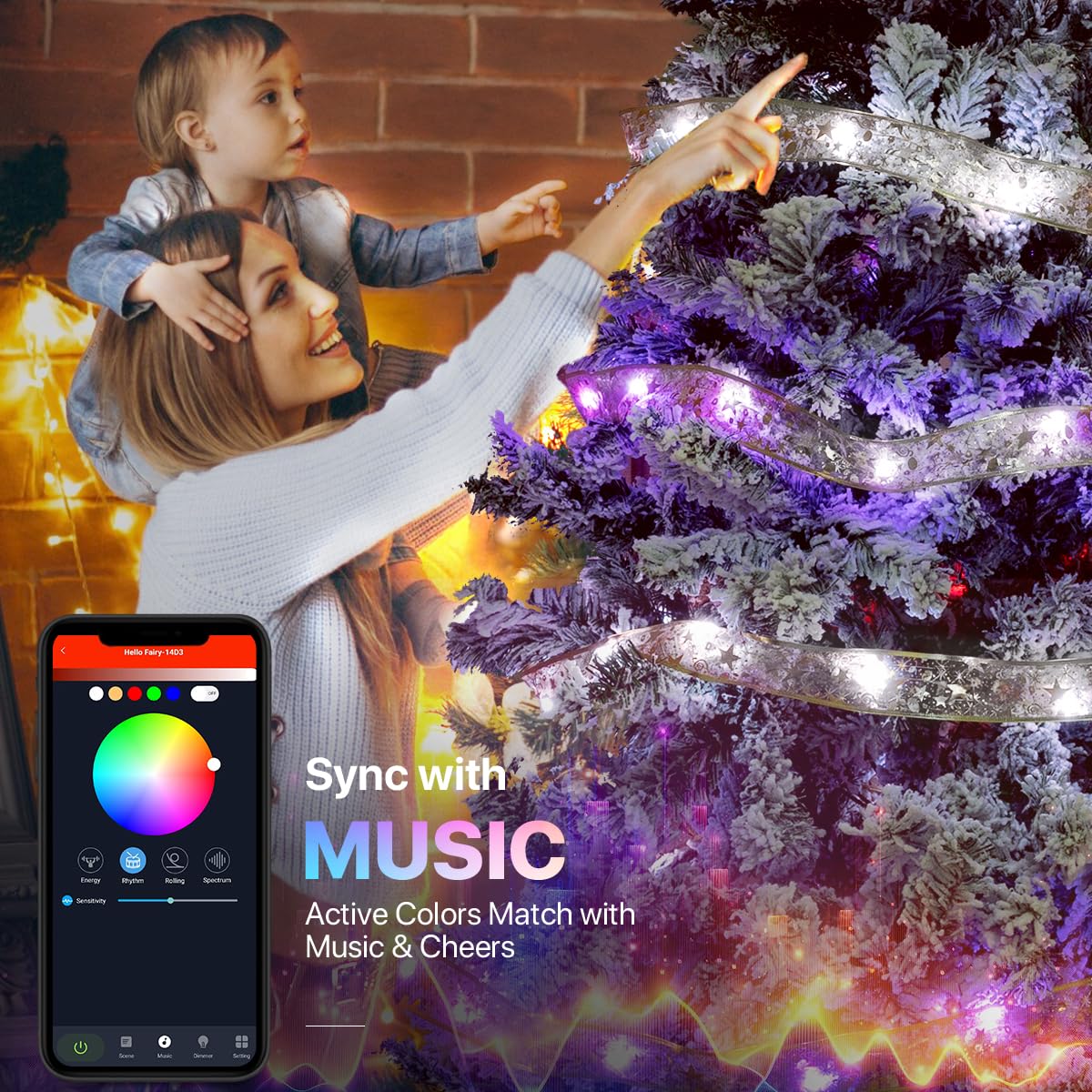 33Ft Smart Christmas Tree Ribbon String Lights, 80 Modes Colors Changing Ribbon Light For Christmas Tree, App & Remote Control, Sync Musical, Timer, Usb (Silver With Multicolor)