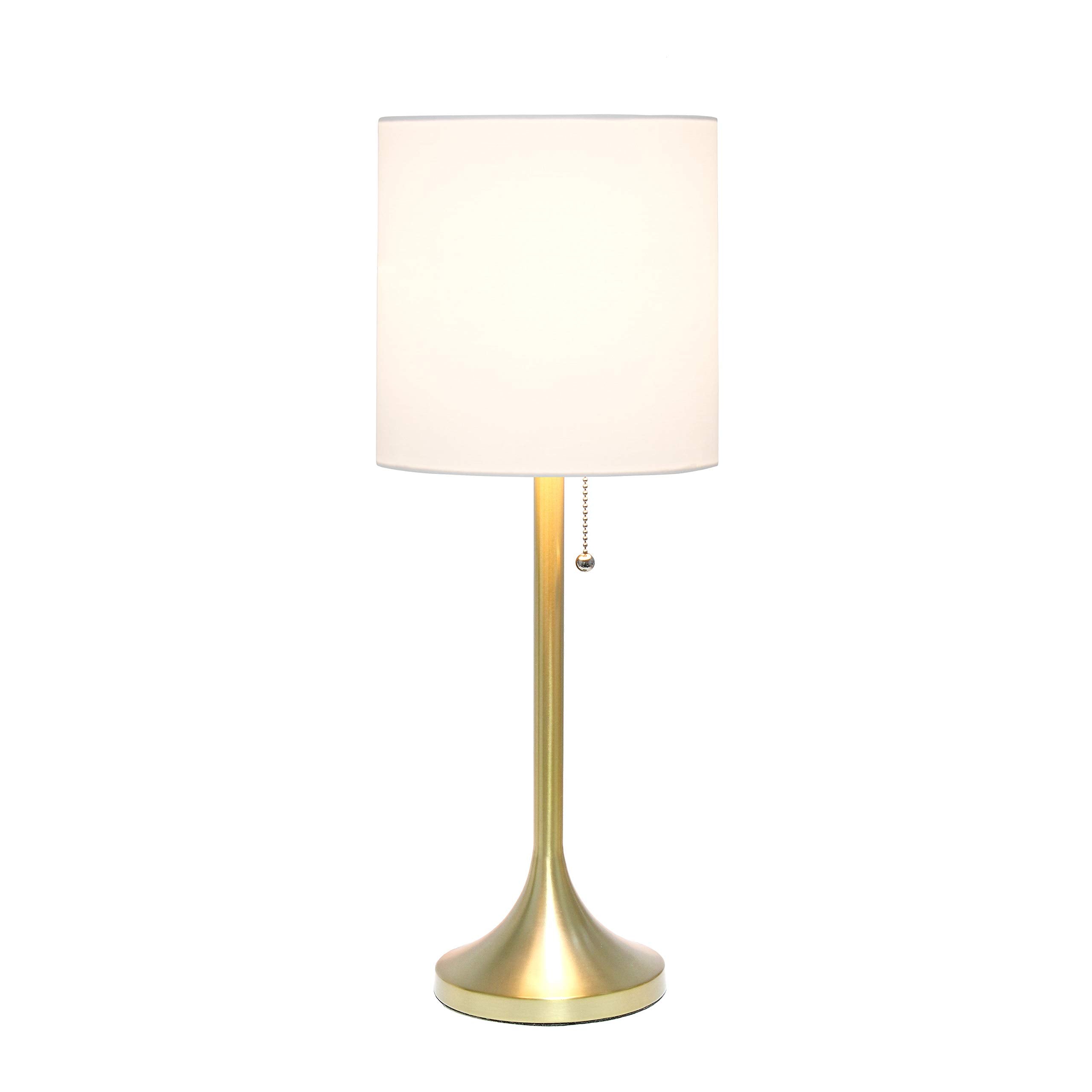 Simple Designs Lt1076-Gdw Tapered Fabric Drum Shade Table Lamp, Gold And White, 8 X 8 X 21