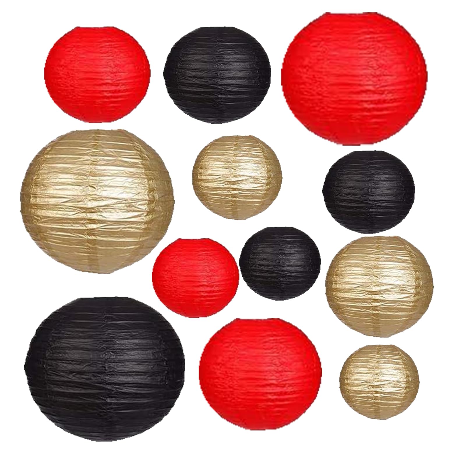 12Pcs Paper Lanterns 6   , 8   , 10   , 12   ,Paperlanterns Party Decoration, Black Red Gold Paper Lanterns for Wedding, Bridal,
