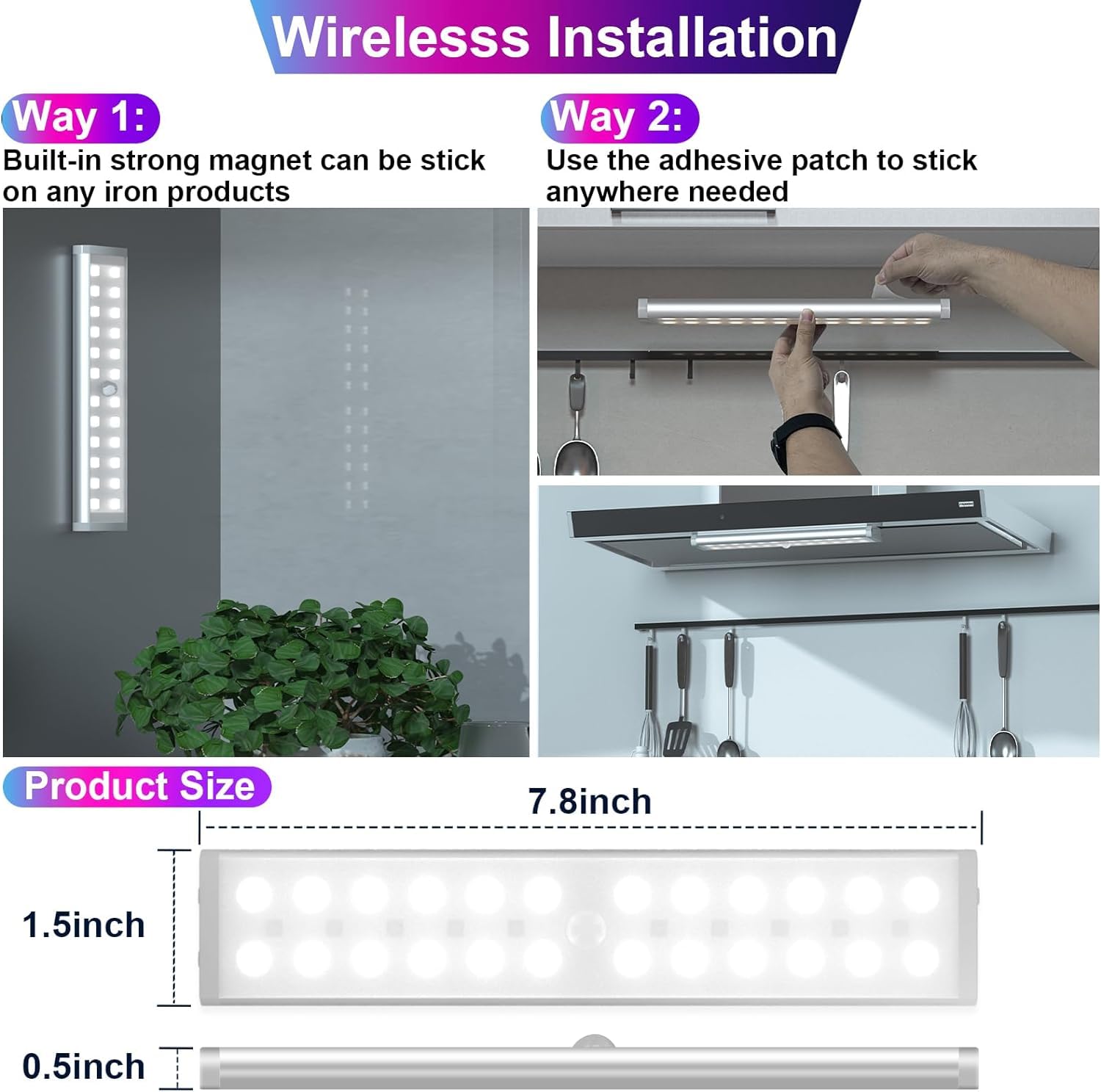 Haigvel Under Cabinet Lights Wireless, 58-Led Rechargeable Motion Sensor Closet Lights With Remote Control, Rgb Color Changing U