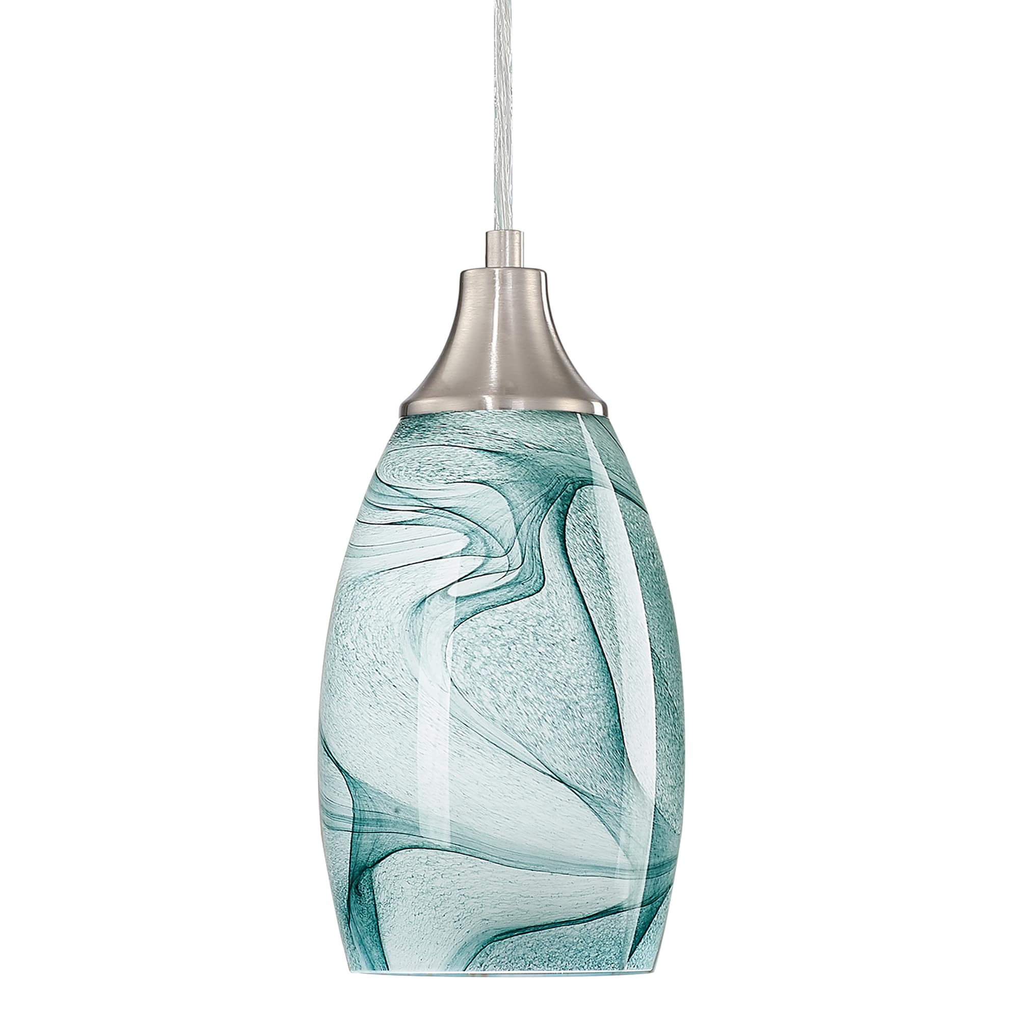 karyfine Mini Pendant Light Hand Blown Glass Shade Brush Nickel Finish Green Marble 1039AP