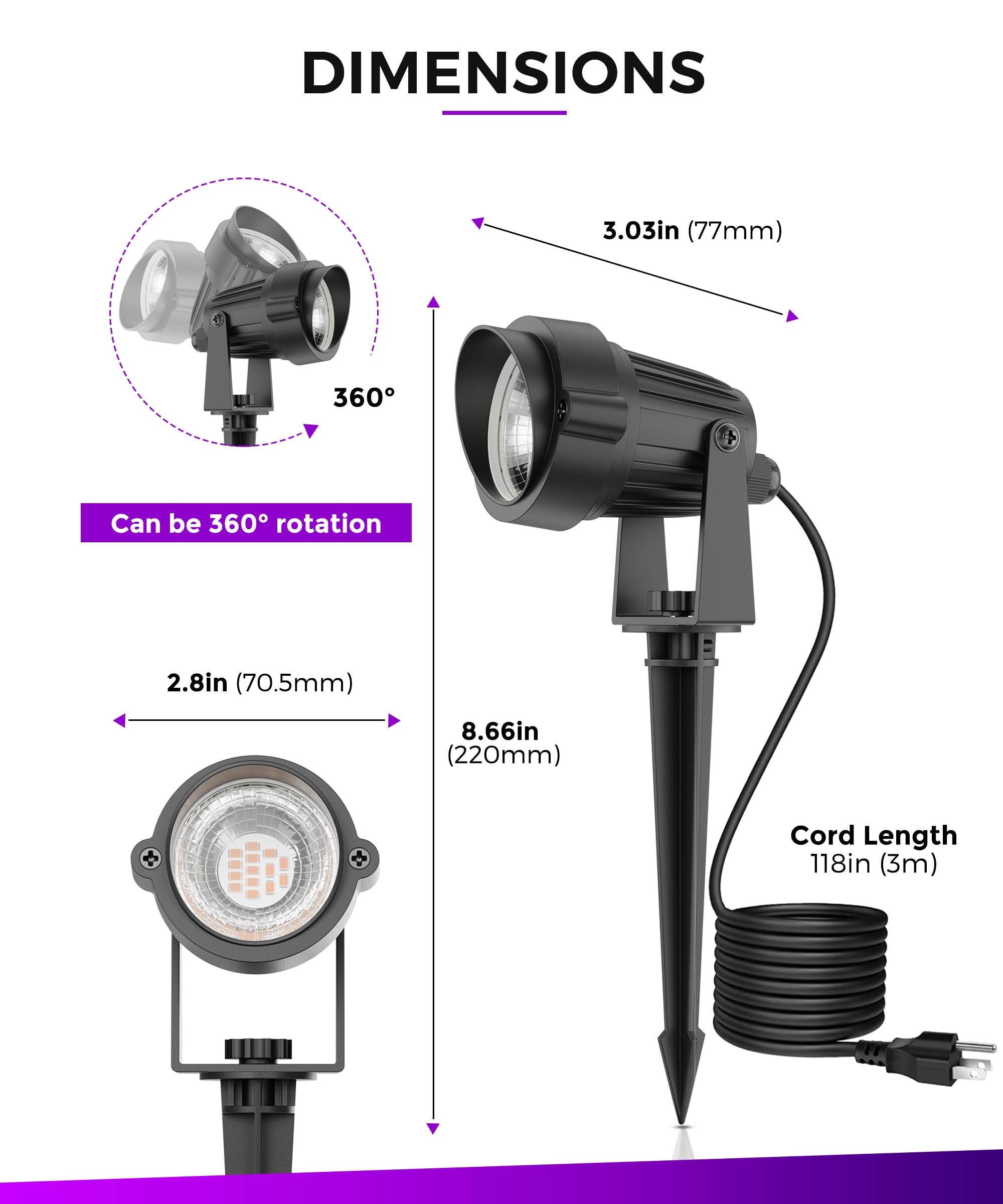 L Lohas Led Halloween Orange And Purple Spotlights Outdoor  Auto On/Off 5W 120V Landscape Lighting For For House  Holiday  Trees  Decoration  450Lm Ip66 Waterproof  Ul Listed  2 Pack