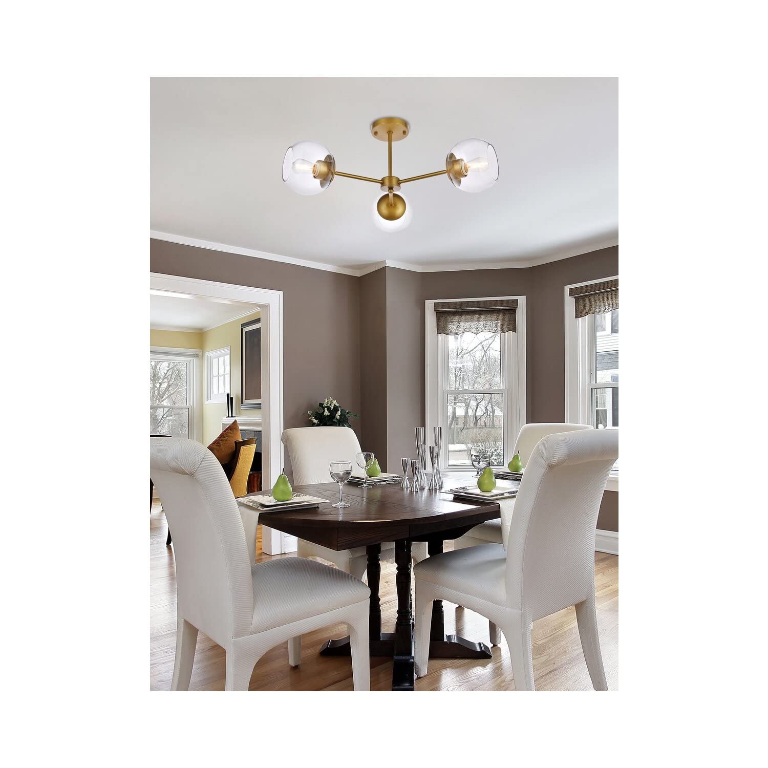 Living District Briggs 3-Light Mid-Century Metal Flush Mount in Brass and Clear