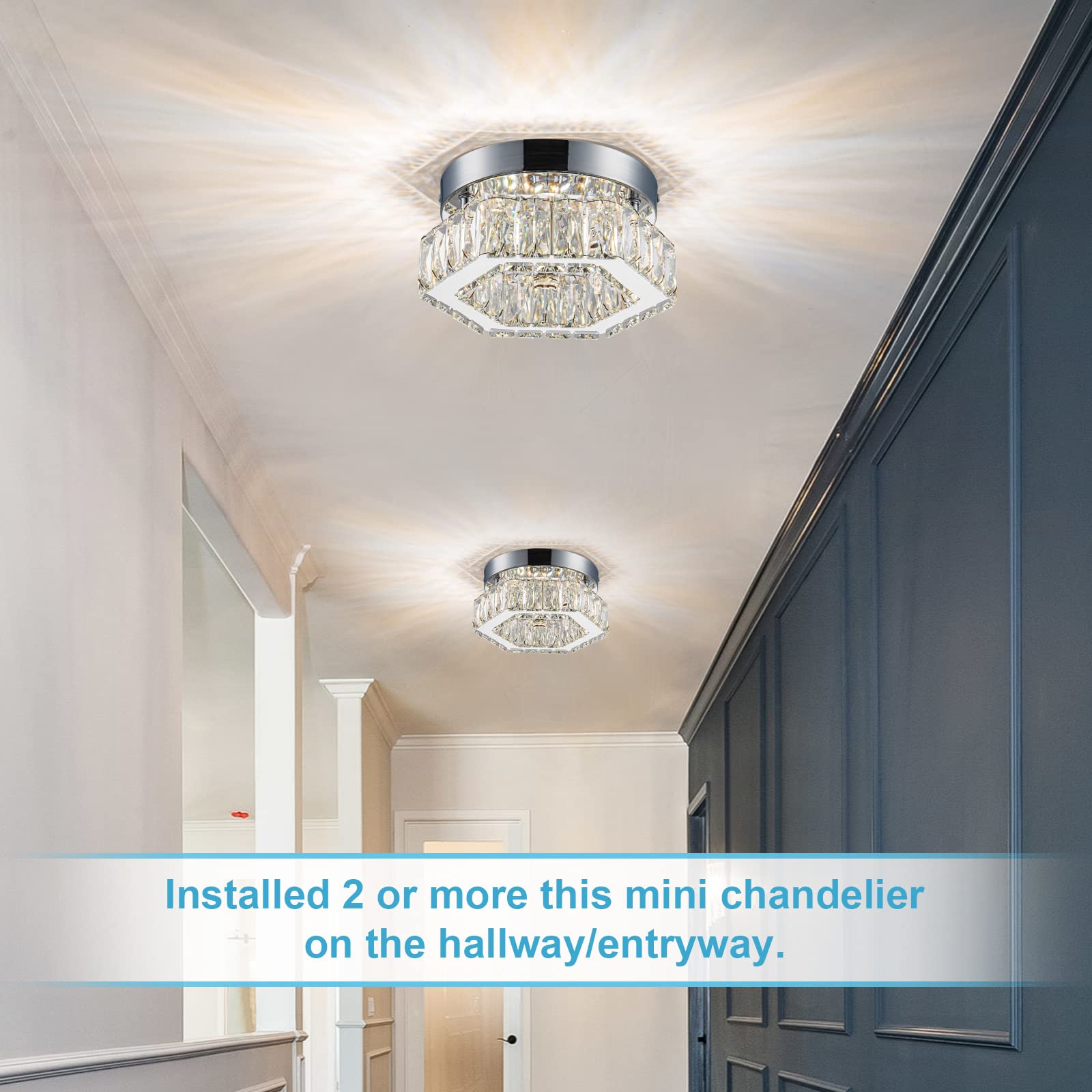 Homlaiting Led Mini Chandeliers With Crystals - Adjustable 3-Light Fixtures For Hallway & Bedroom