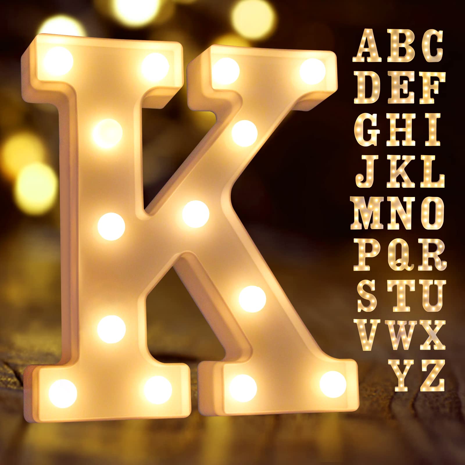 Laerjin Light Up Letters, Marquee Letters With Lights, Decorative Led Light Up Number, Light Up Number Sign For Night Light Wedding Birthday Party Christmas Home Bar - Letter Lights-K