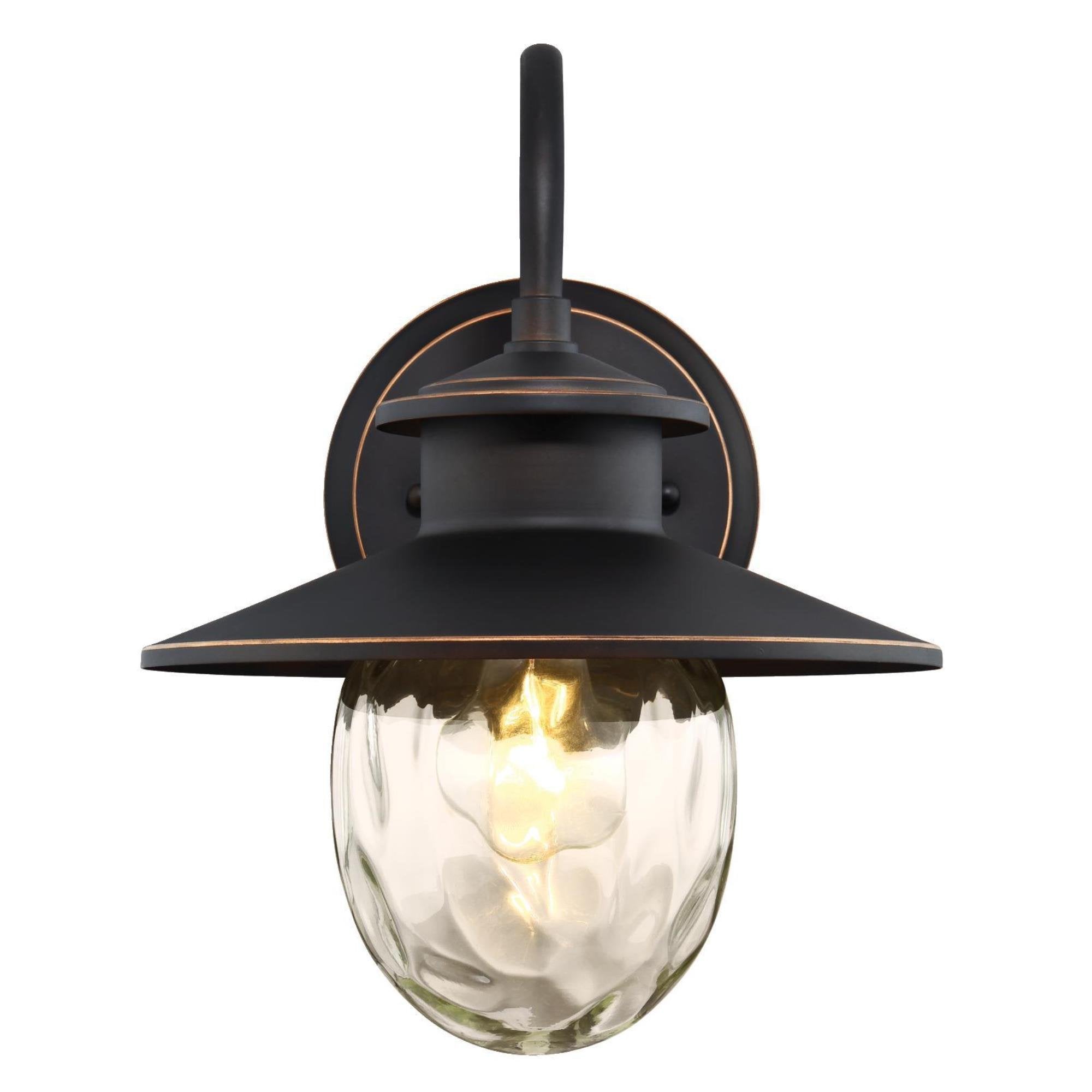 Westinghouse One-Light Outdoor Wall Fixture, Alloy Steel, Oil Rubbed Bronze, Model 6313100, Clear Water Glass, 1 Wall Fixture