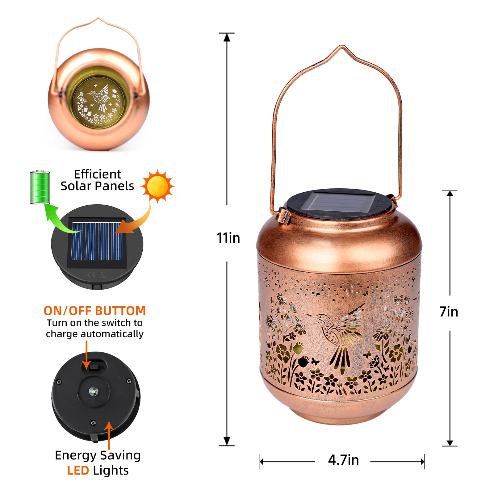 2Pack Hummingbird Solar Lanterns Outdoor Waterproof Birthday Gifts For Women Mom Grandma Metal Solar Decorative Led Lantern Outside For Garden Decor  Yard  Patio  Porch  Backyard  Pathway  Landscape