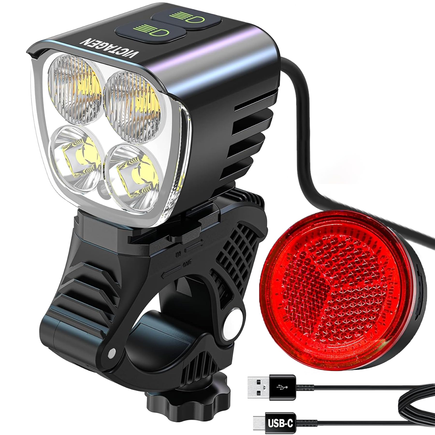 Victagen Bike Light 12000lm Bike Lights for Night Riding, Waterproof Lights for Bike Rechargeable Front Bike Headlight and Taill