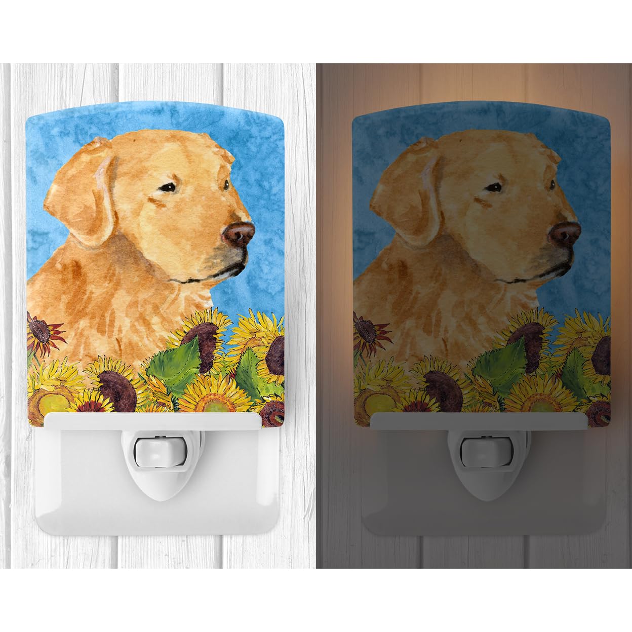 Caroline'S Treasures Ss4109Cnl Golden Retriever In Summer Flowers Ceramic Night Light Compact, Ul-Certified, Ideal For Bedroom, Bathroom, Nursery, Hallway, Kitchen, 6X4X3, Multicolor