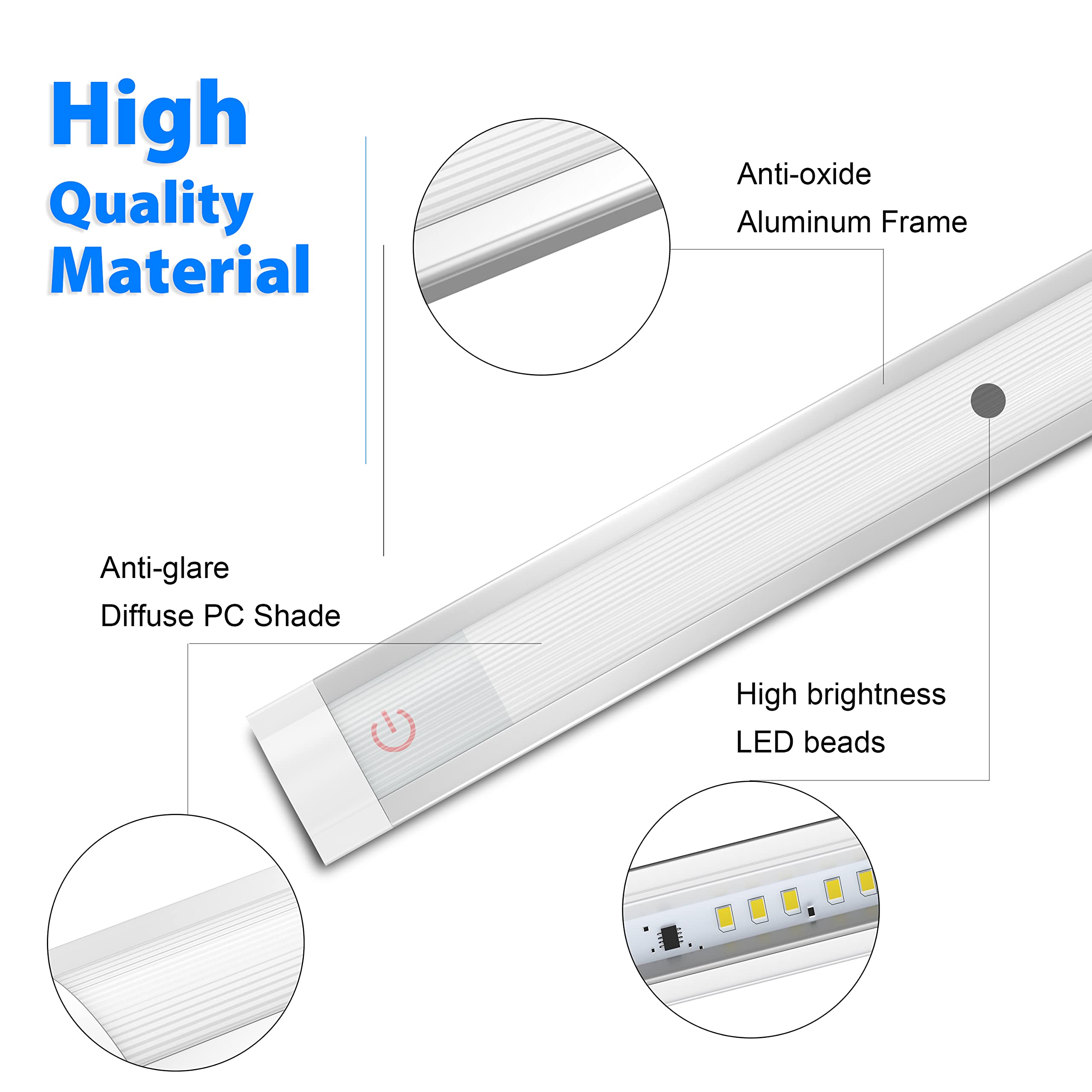 Myplus Under Cabinet Lights, 12 Dimmable Led Light Bar, Aluminum, Warm White 3000K, Plug-In, Silver Case