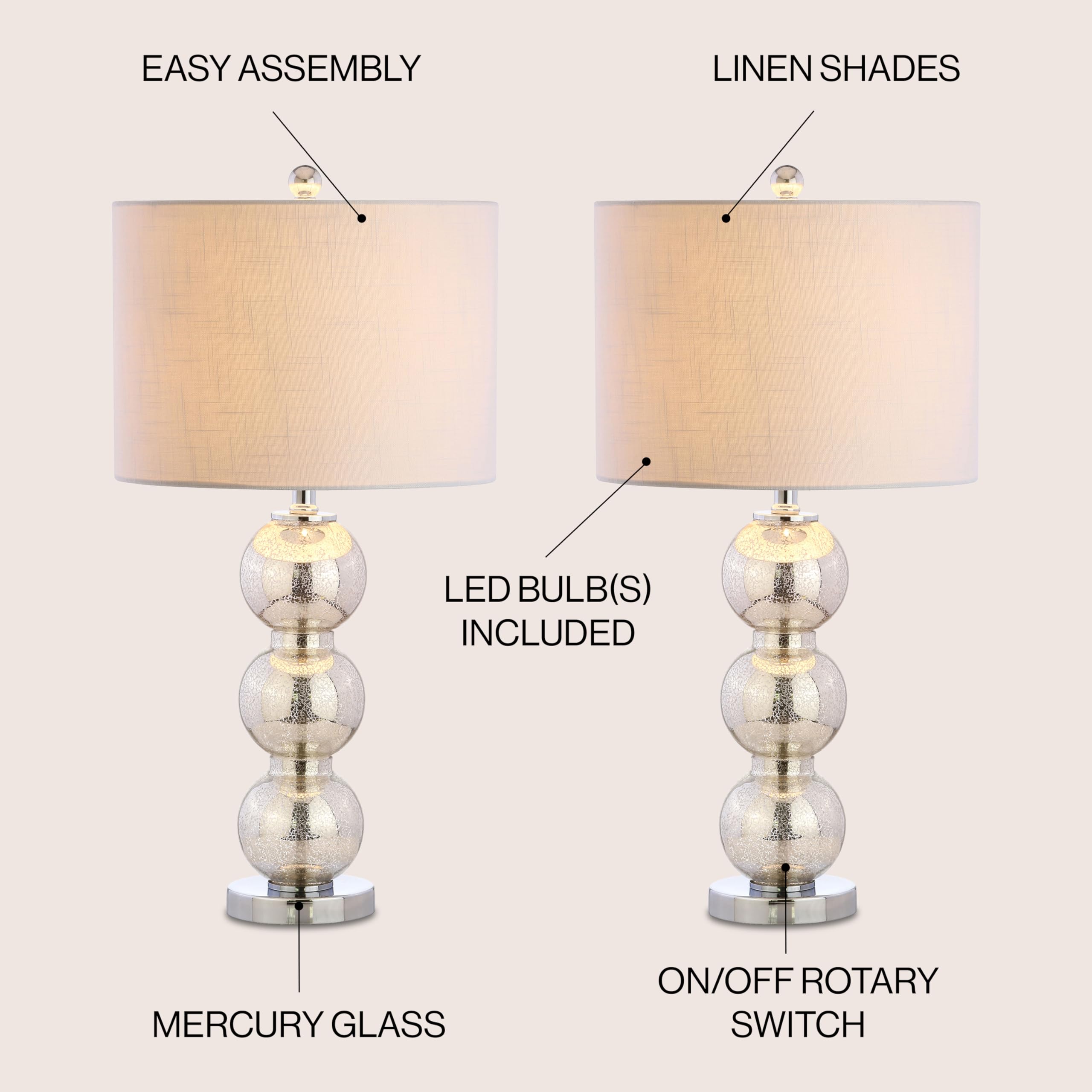Jonathan Y Jyl1070B-Set2 Set Of 2 Table Lamps Bella 27'' Glass Triple-Sphere Led Table Lamp Contemporary Bedside Desk Nightstand
