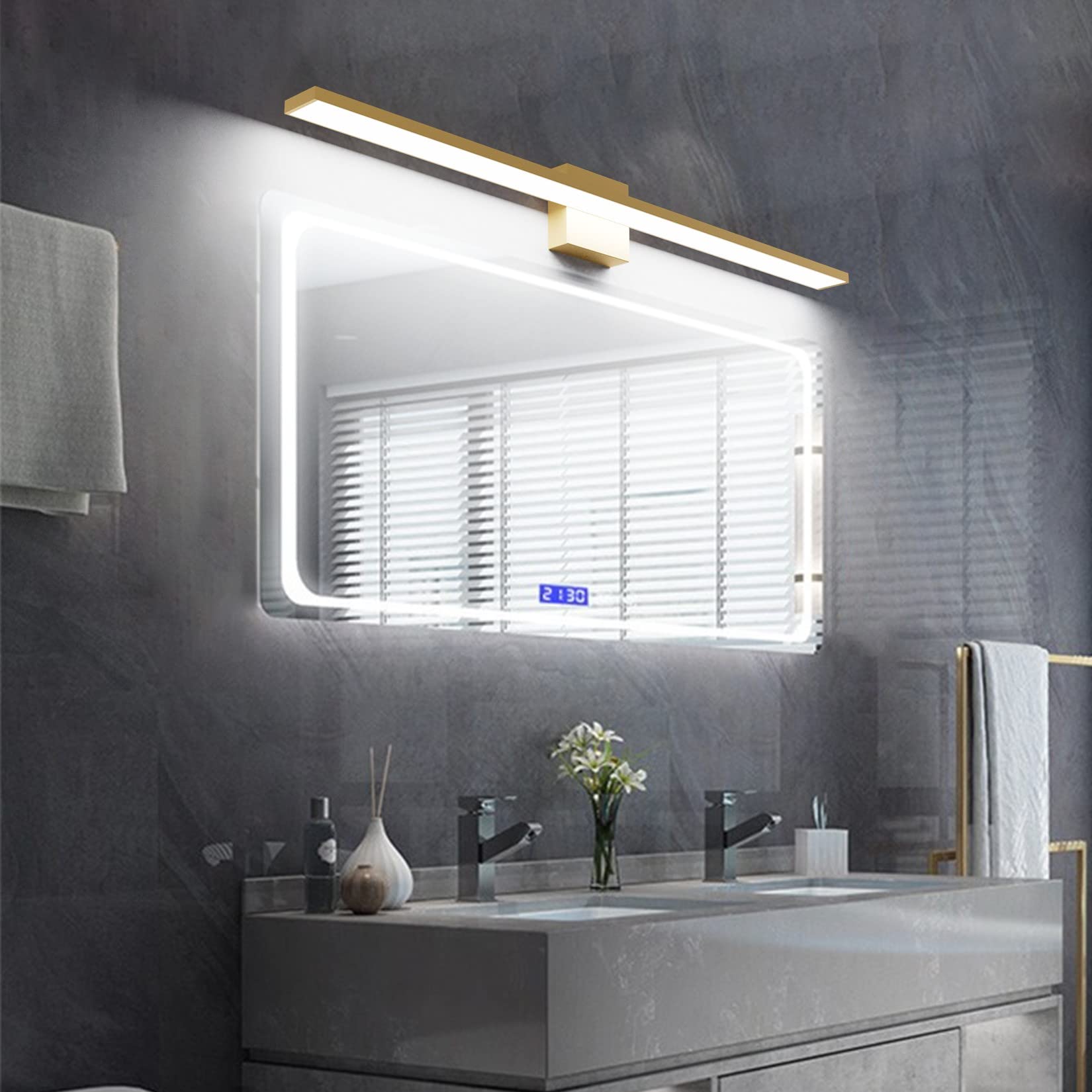 Ralbay Modern LED Vanity Light 38W Frosted Aluminum 40 inch Gold Wall Fixture 6000K for Bathroom Over Mirror