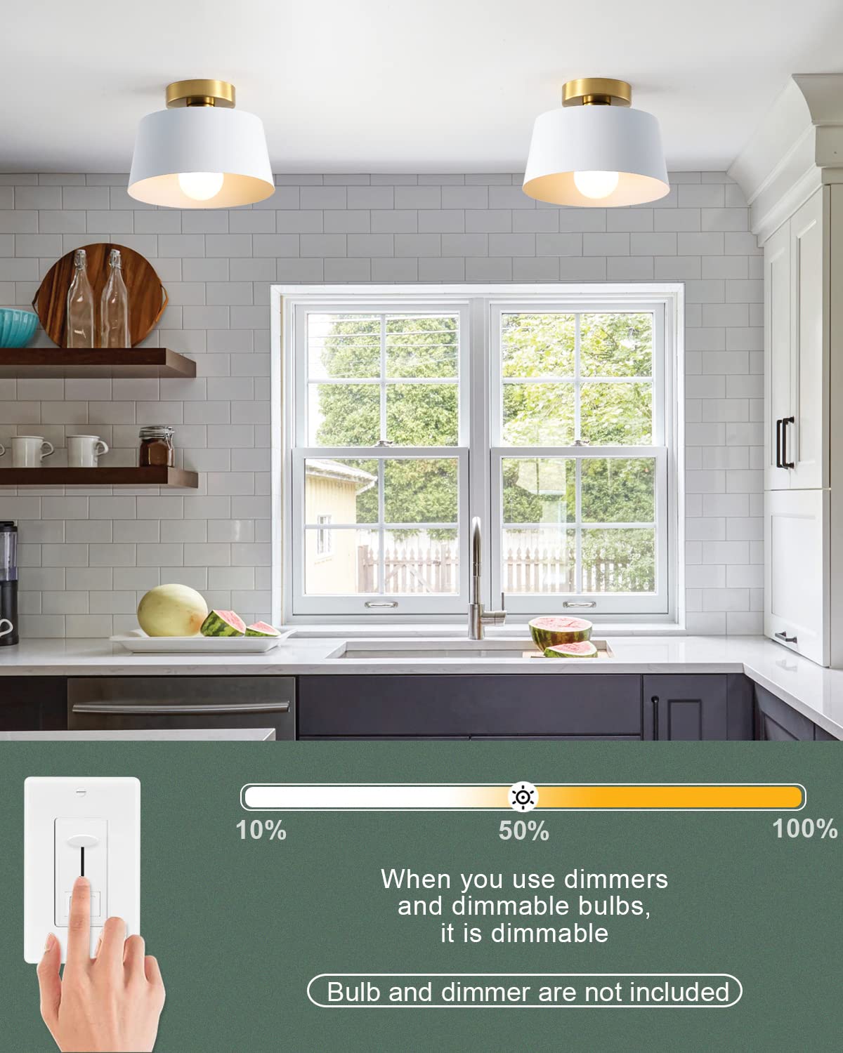 LHLYCLX Ceiling Light Fixture, Modern Semi Flush Mount, Metal, 2 Pack, White, Model CL2201